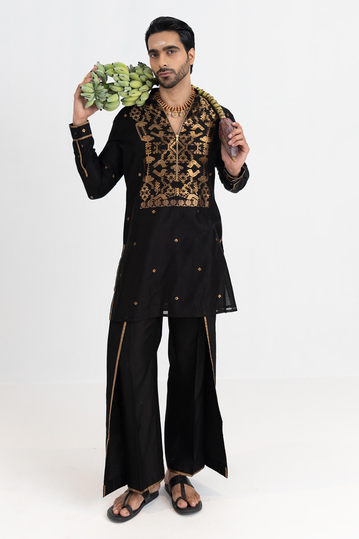 Black Chanderi Short Kurta Pant