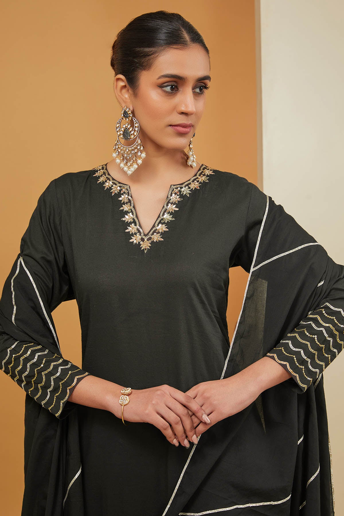 Black Chanderi Silk Kurta Set