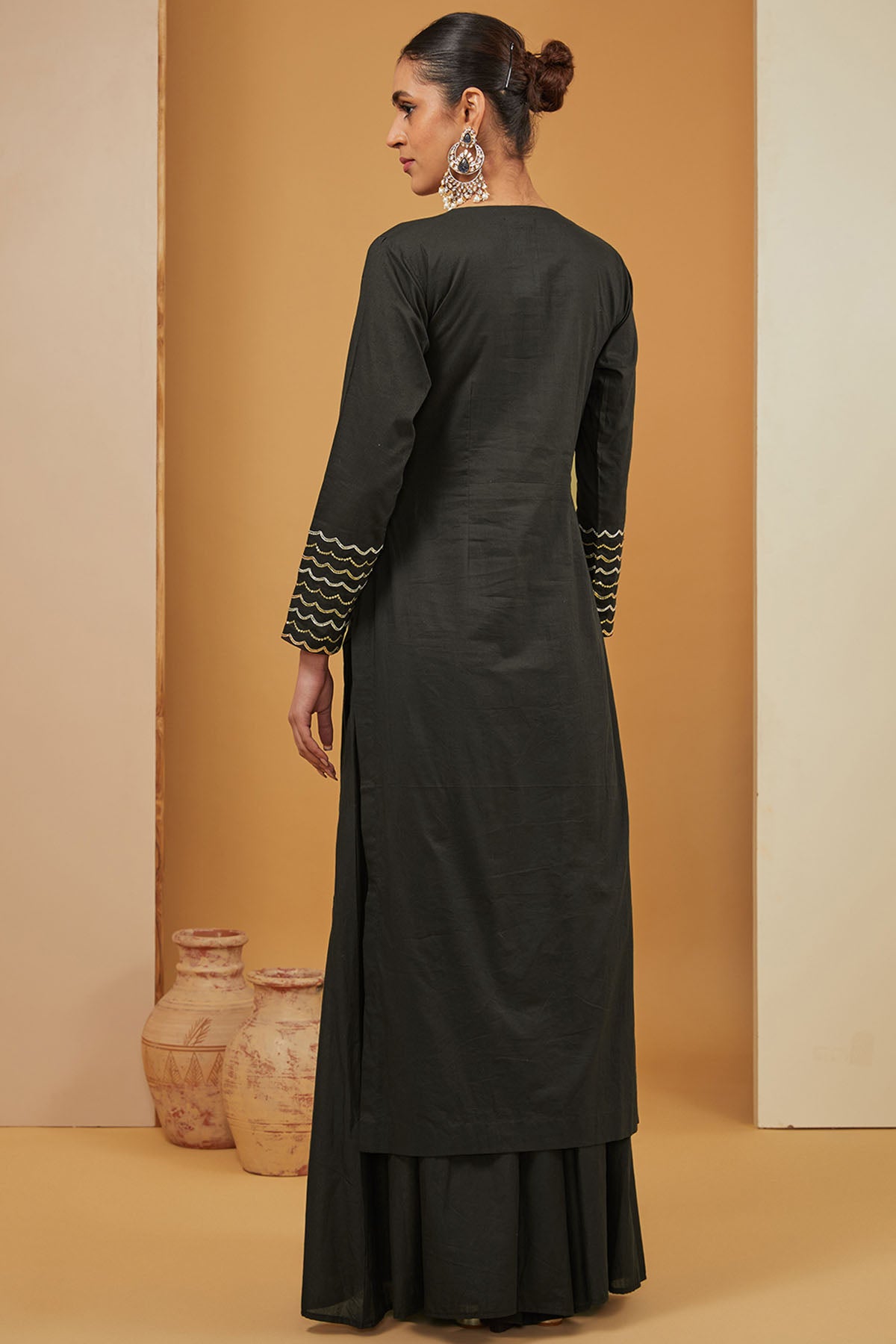 Black Chanderi Silk Kurta Set