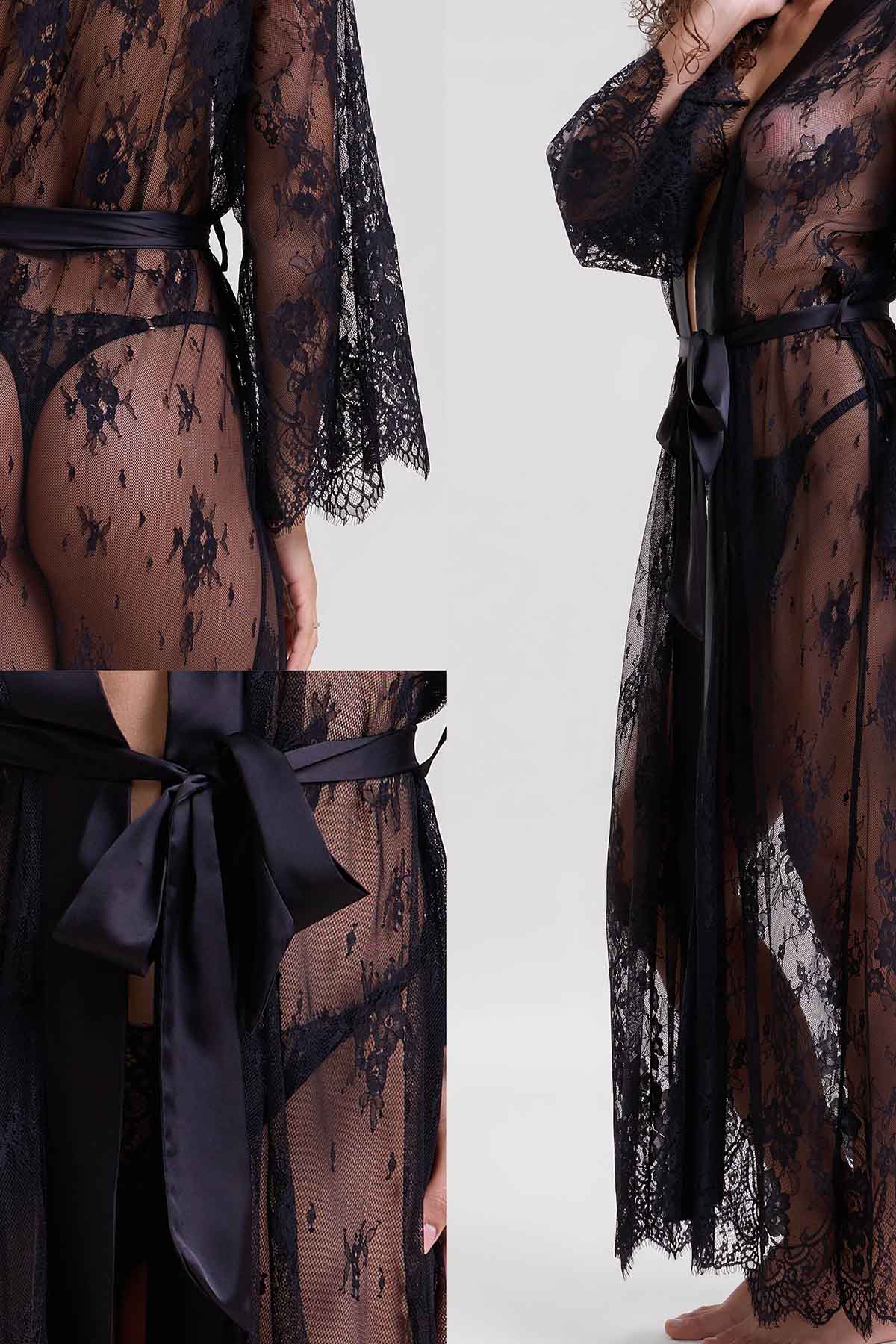 Black Chantilly Lace Maxi Robe