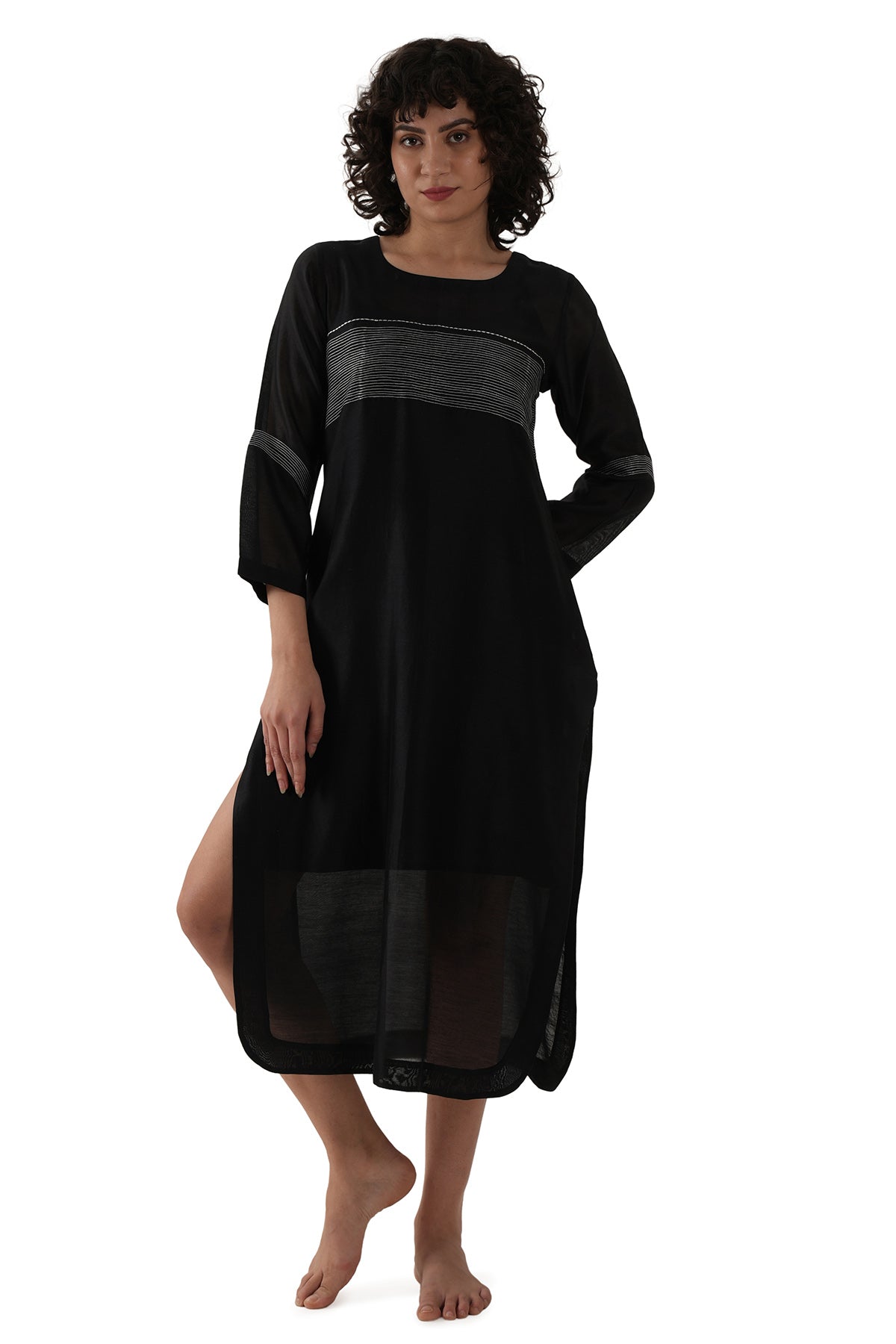Buy Black Chawal Taka Midi Dress for women by Khat Clothing online available at scrollnshops