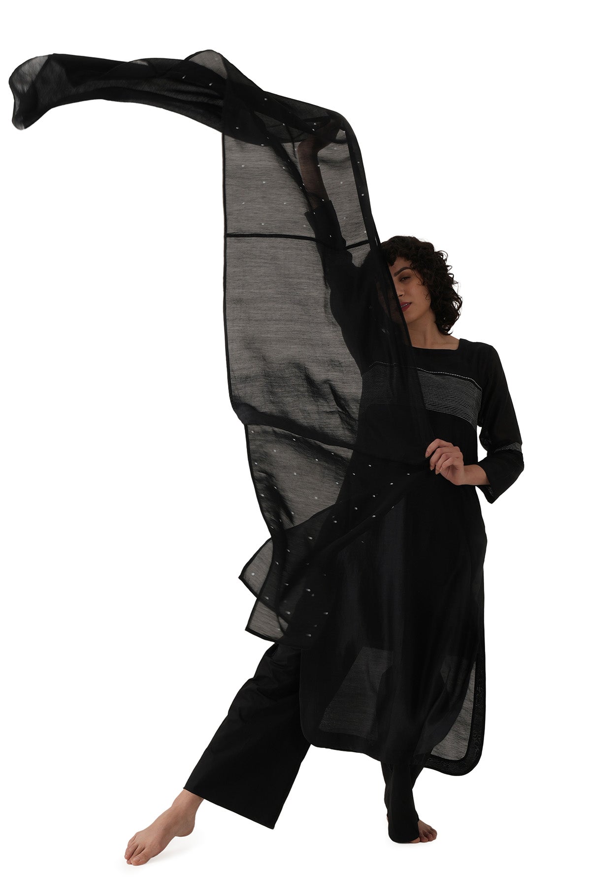 Black Chawal Takka Kurta Set