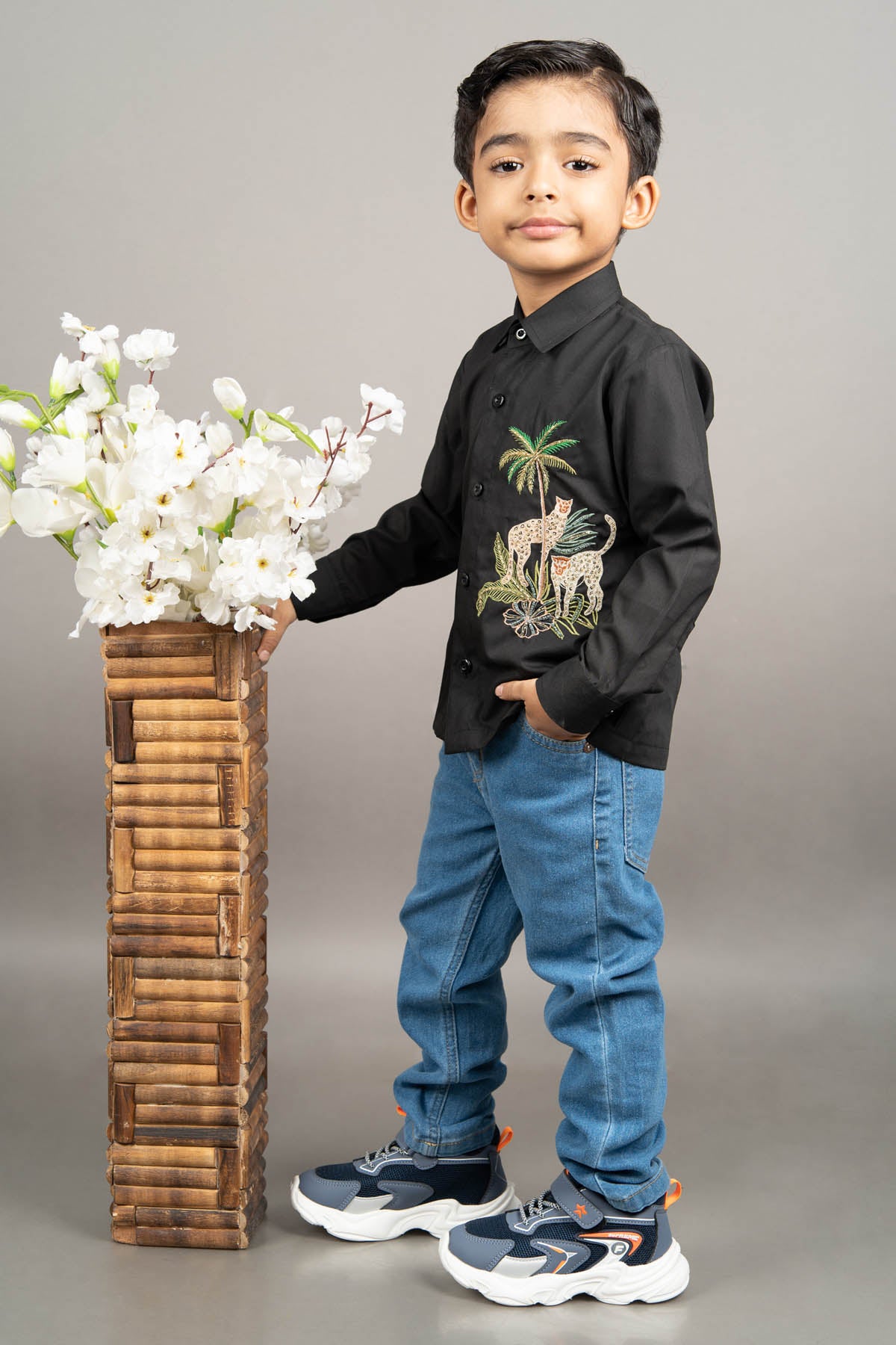 Black Cheetah Embroidered Shirt