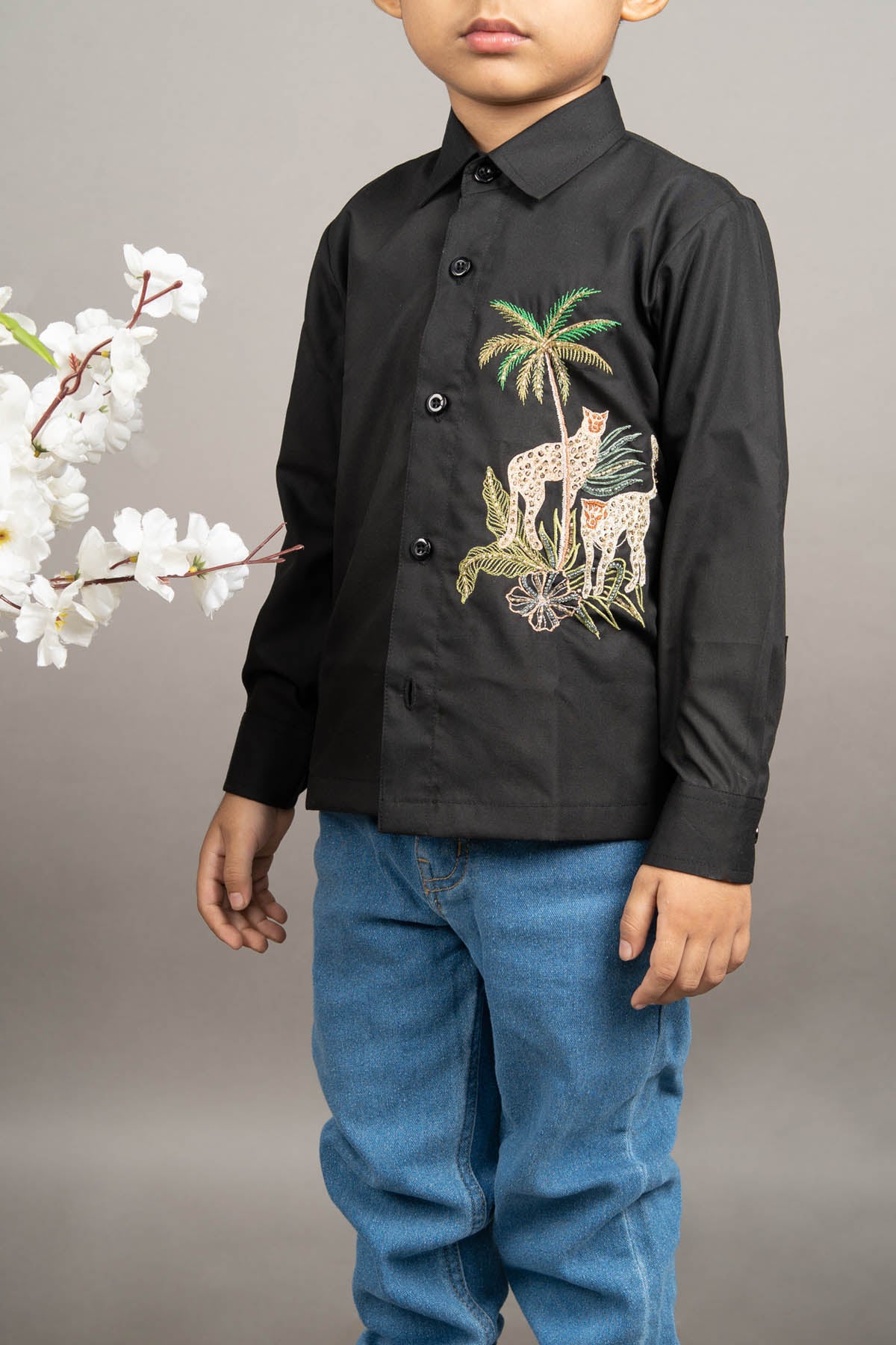 Black Cheetah Embroidered Shirt