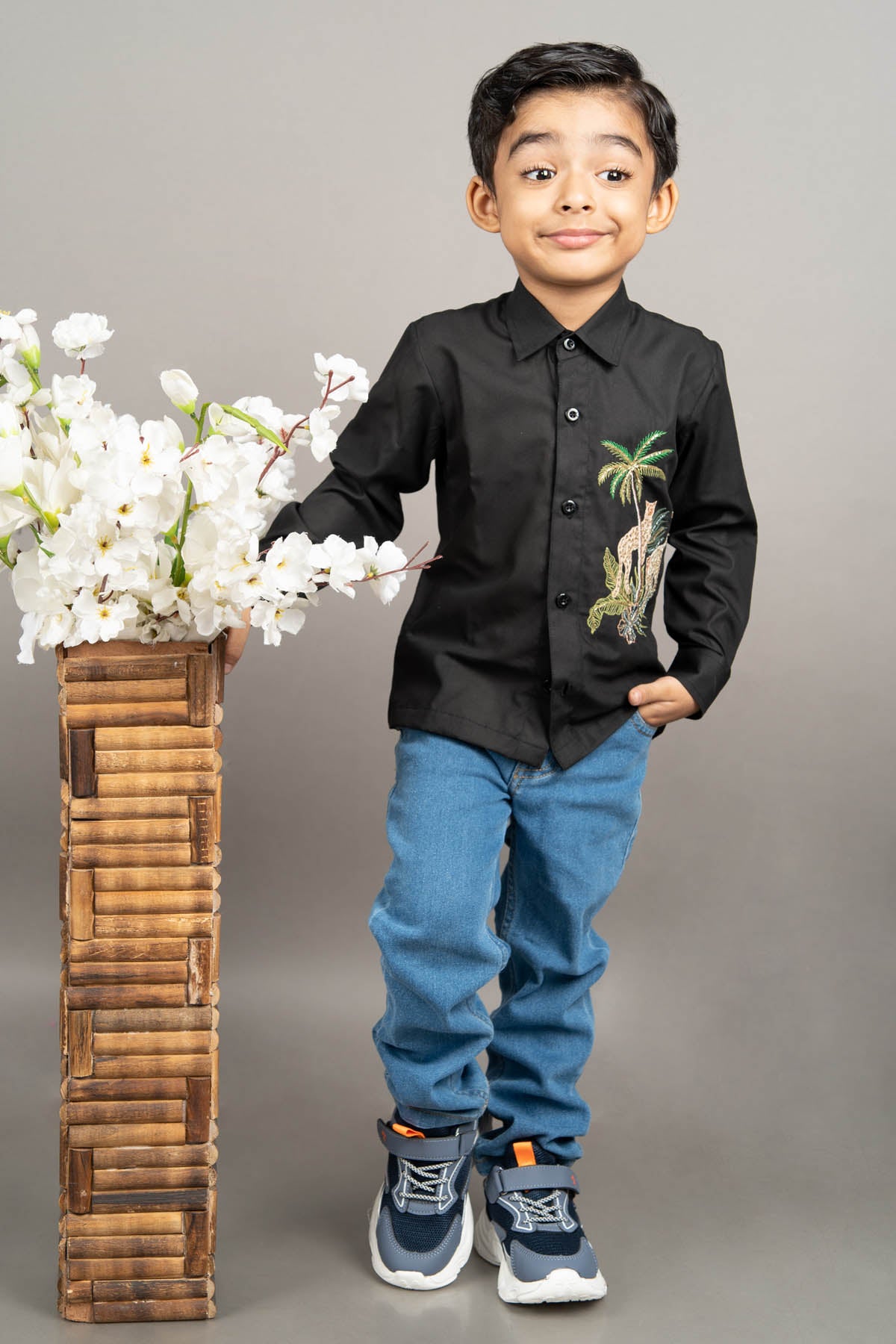 Black Cheetah Embroidered Shirt