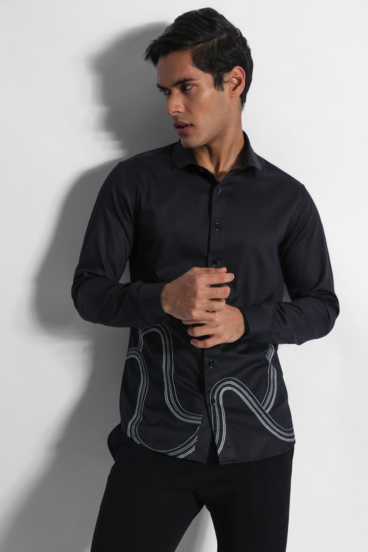Buy Black Cheveron Stitched Shirt for men by Paarsh Atelier online available at scrollnshops