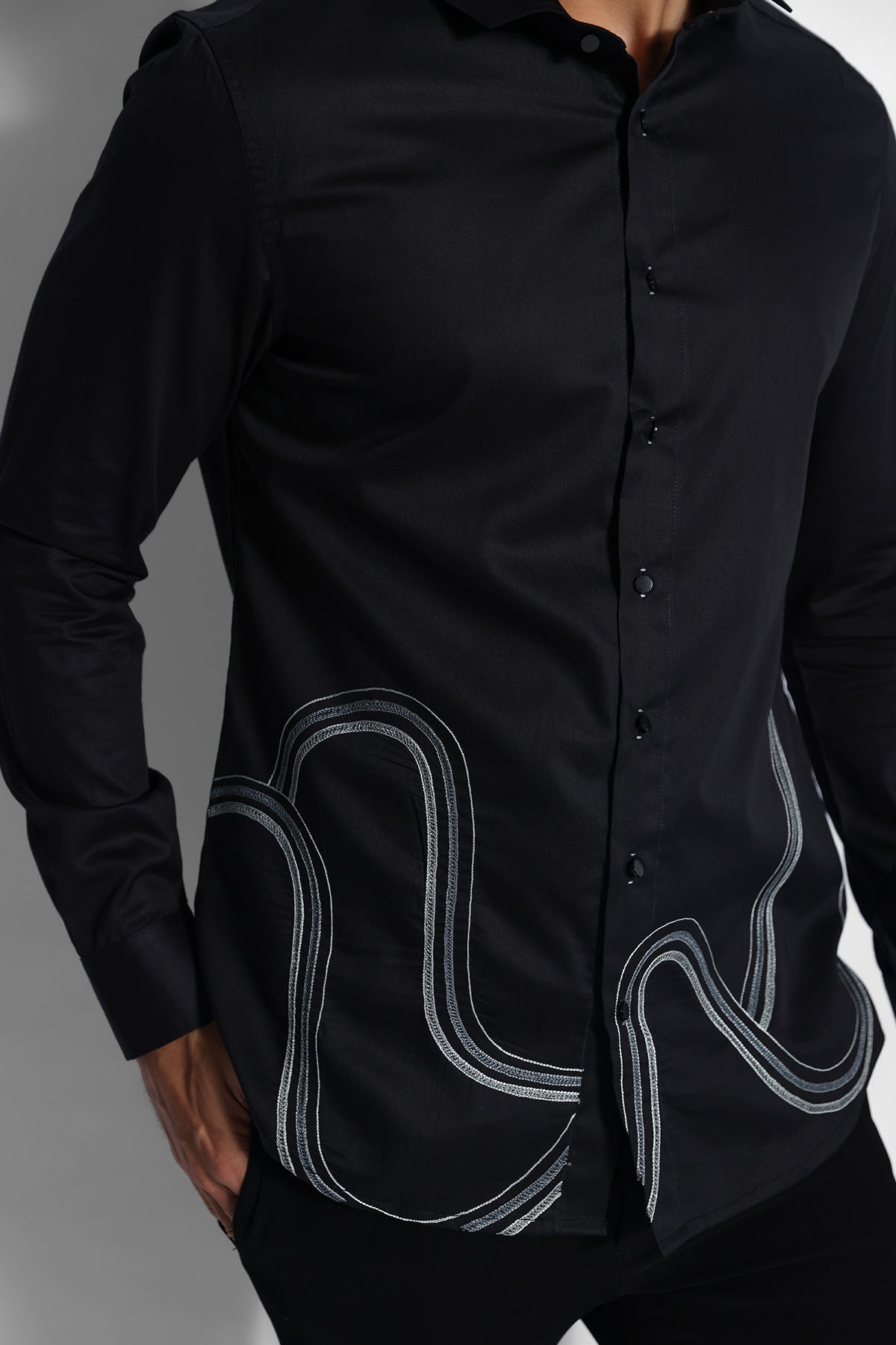 Black Cheveron Stitched Shirt