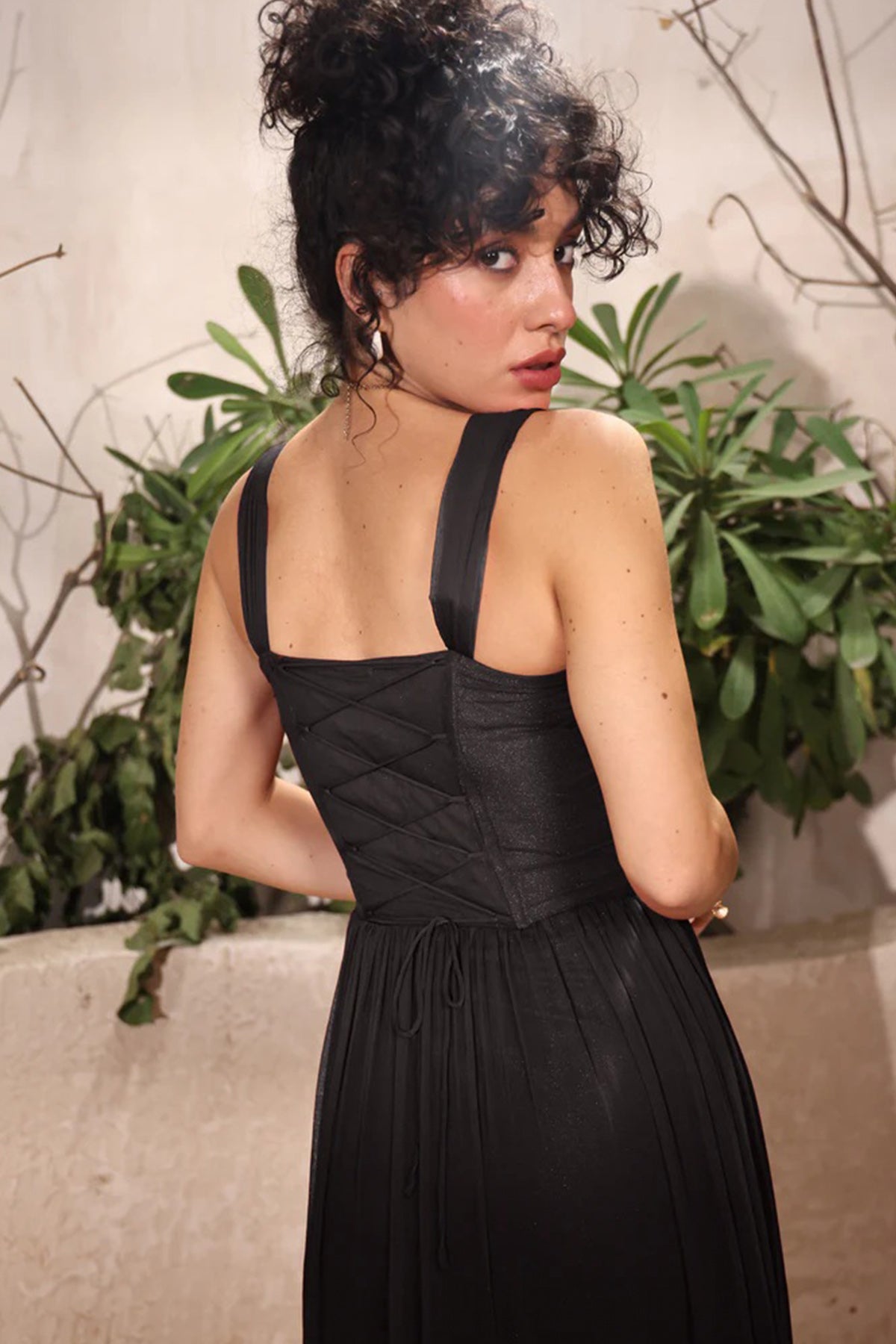 Black Chiffon Front Cut Dress