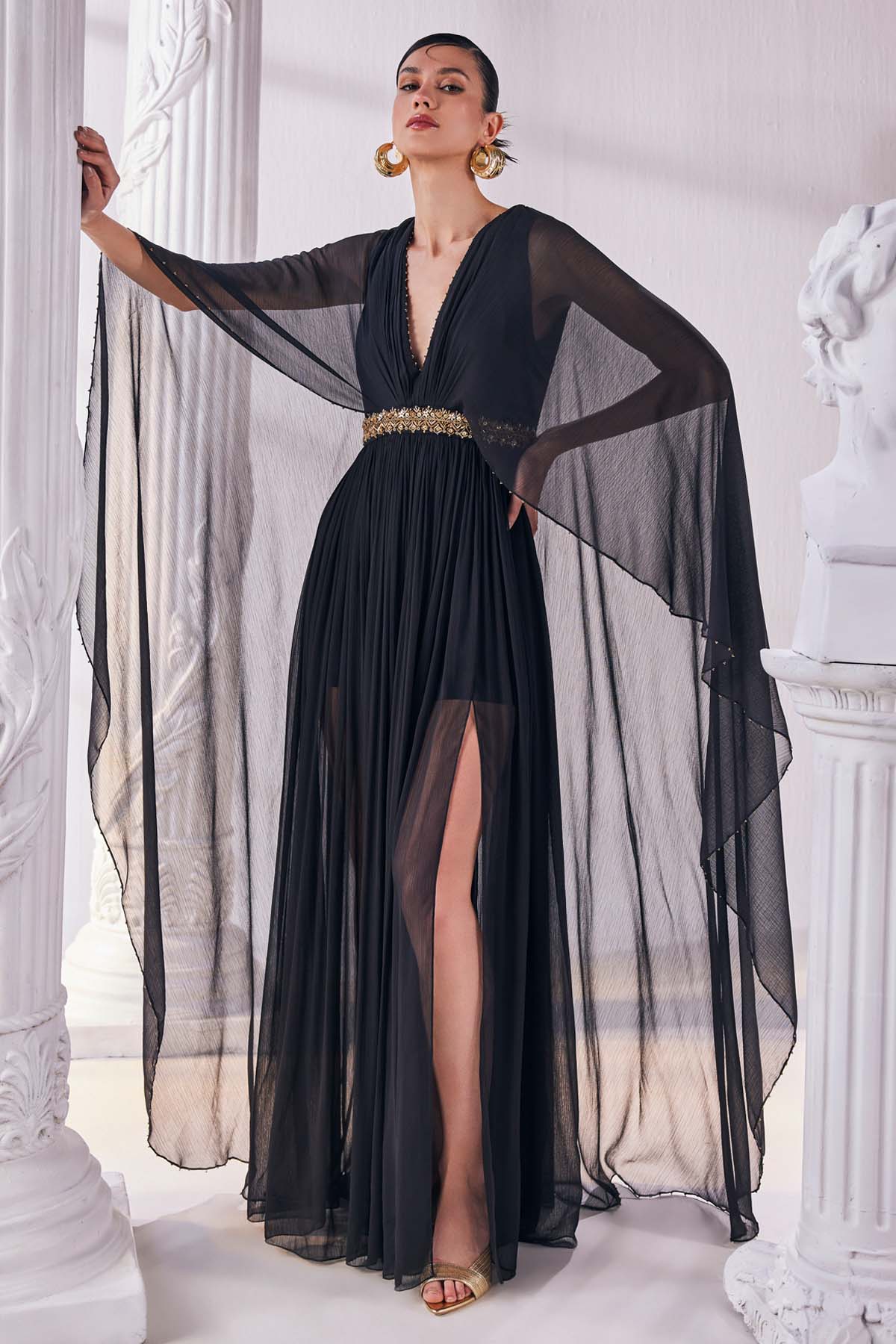 chiffon kaftan dress for women NicoBlu Luna Chiffon Kaftan in Pale Blue Ombre and Embellishment XL