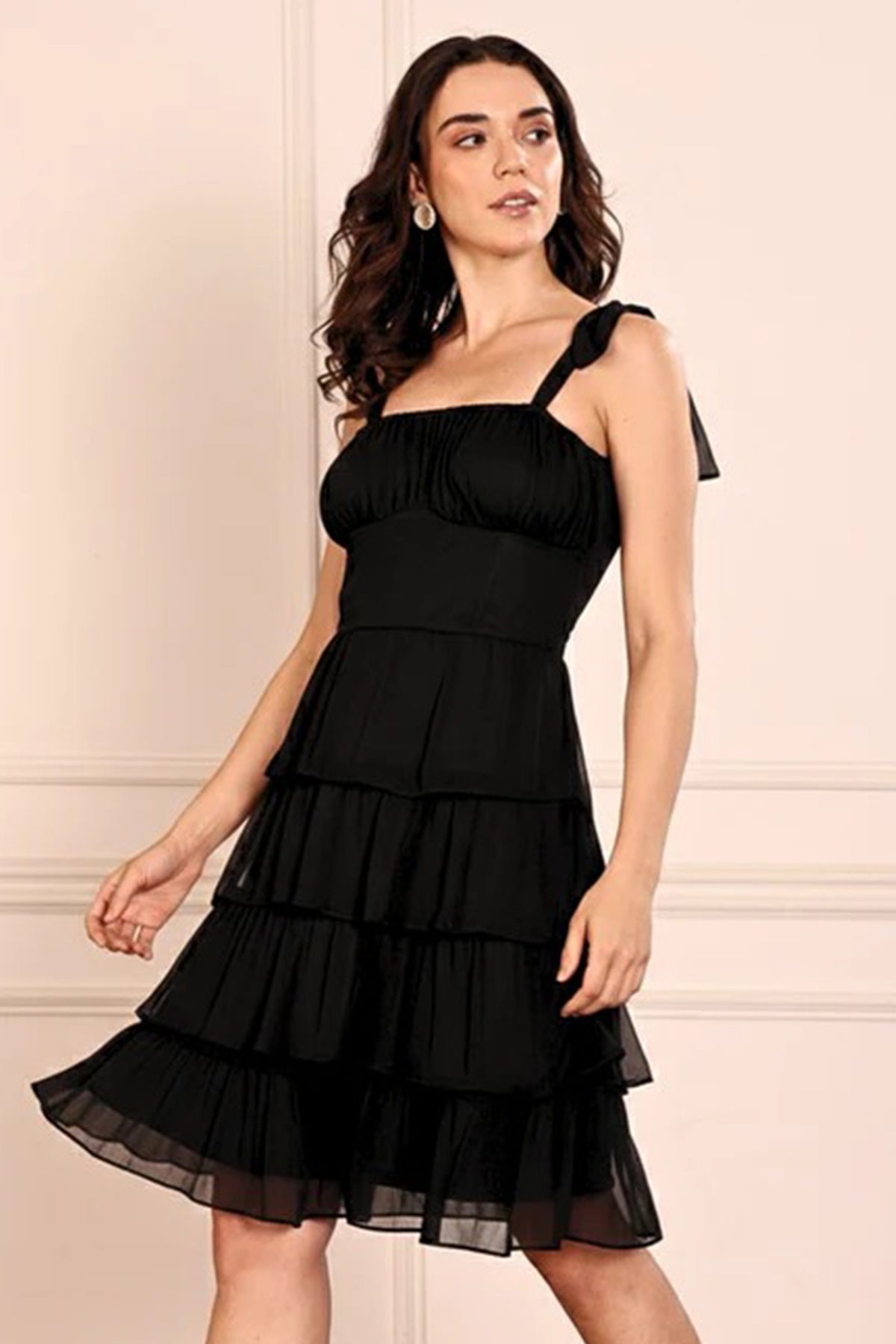 Buy Black Chiffon Tie Up Mini Dress for women by Seoraa online available at scrollnshops