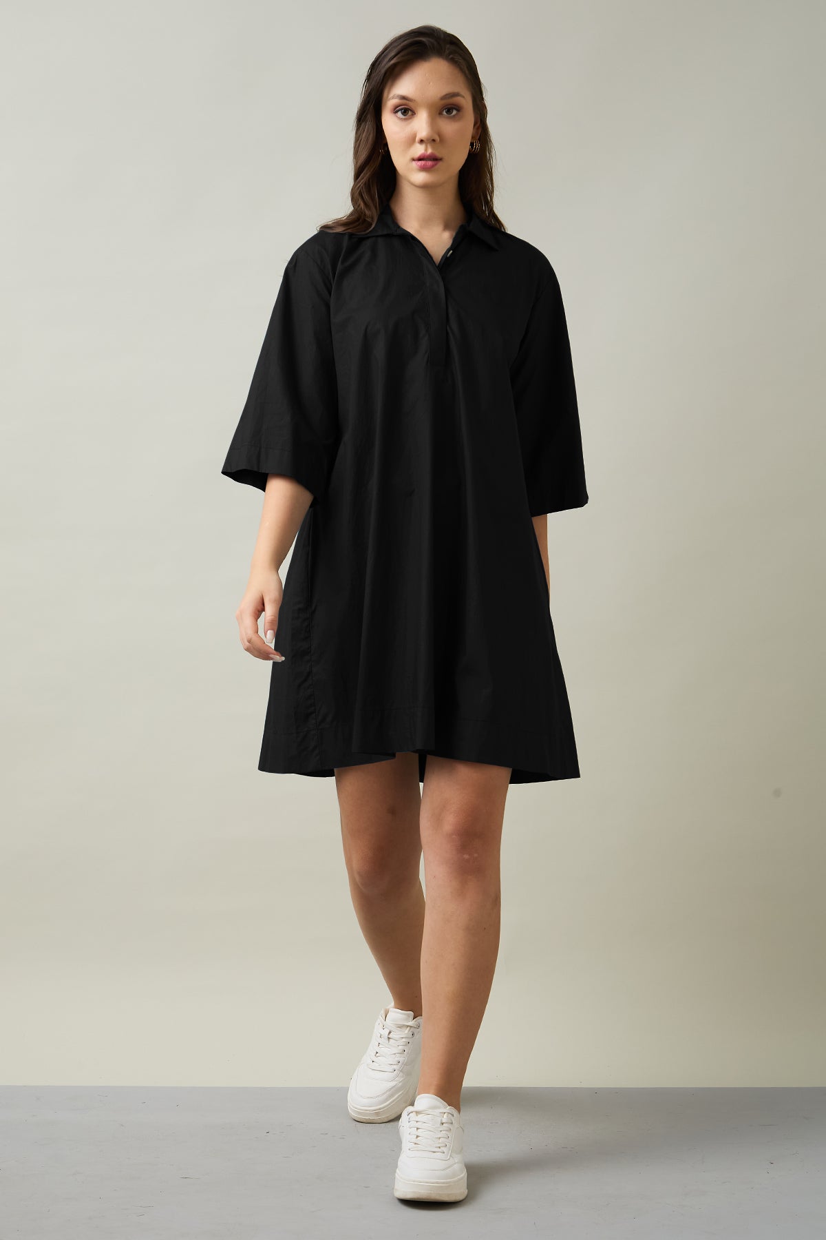 Buy Black Collar Cotton Flare Dress for Women by SNEHA B Designer online available at scrollnshops