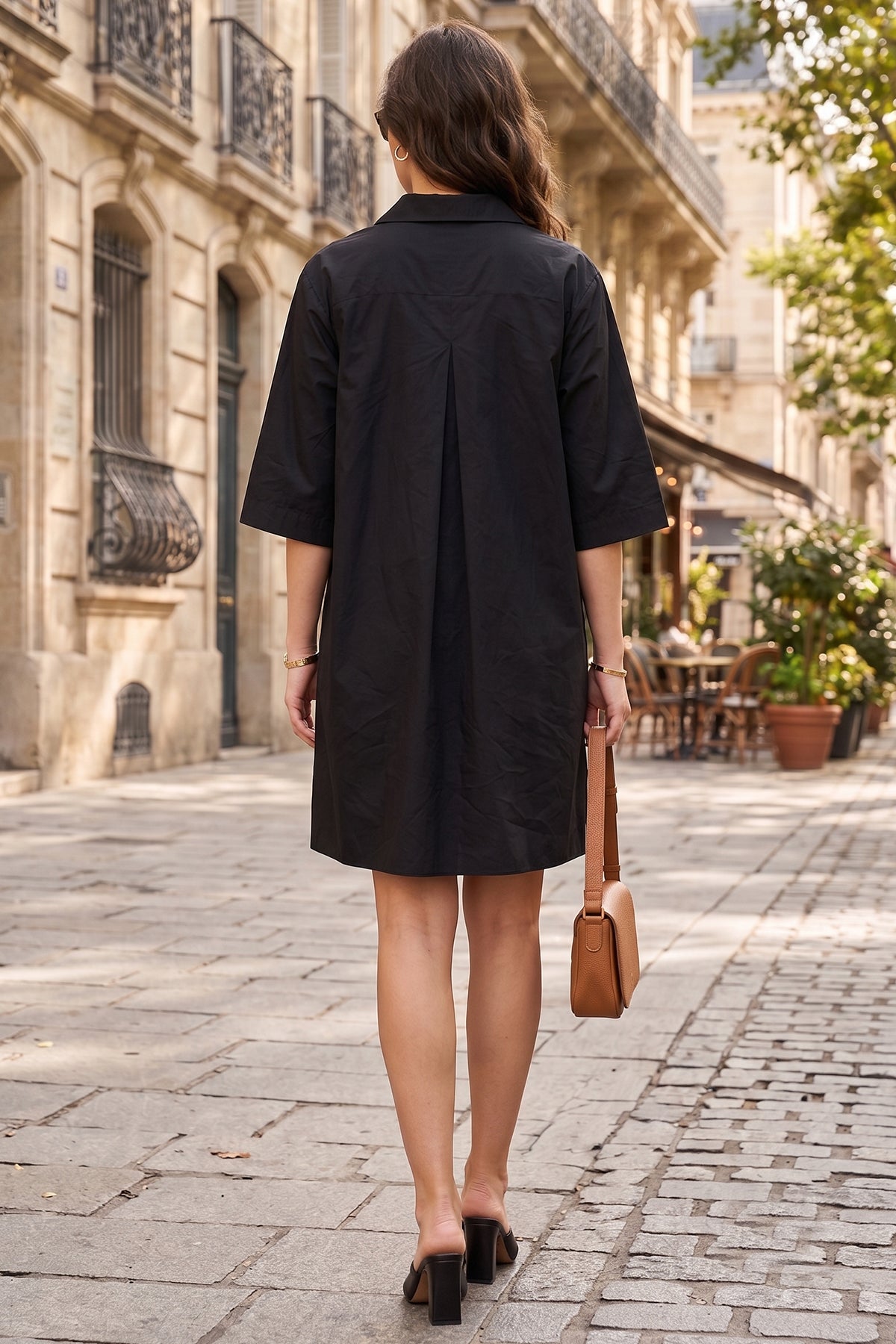 Collar Cotton Black Flare Dress