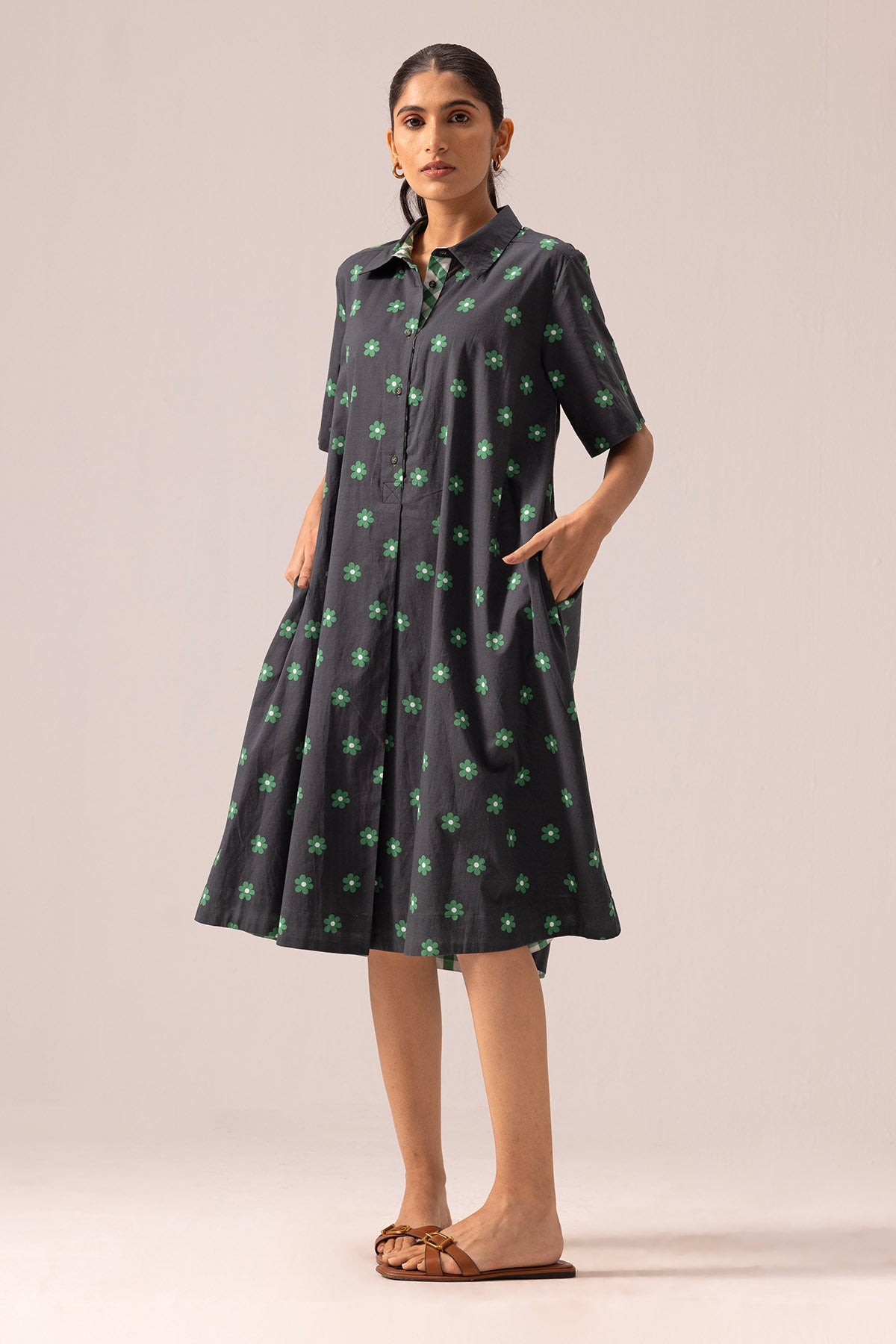 Buy Black Collar Flowy Print Dress By Label Shreya Sharma For Women Online at ScrollnShops