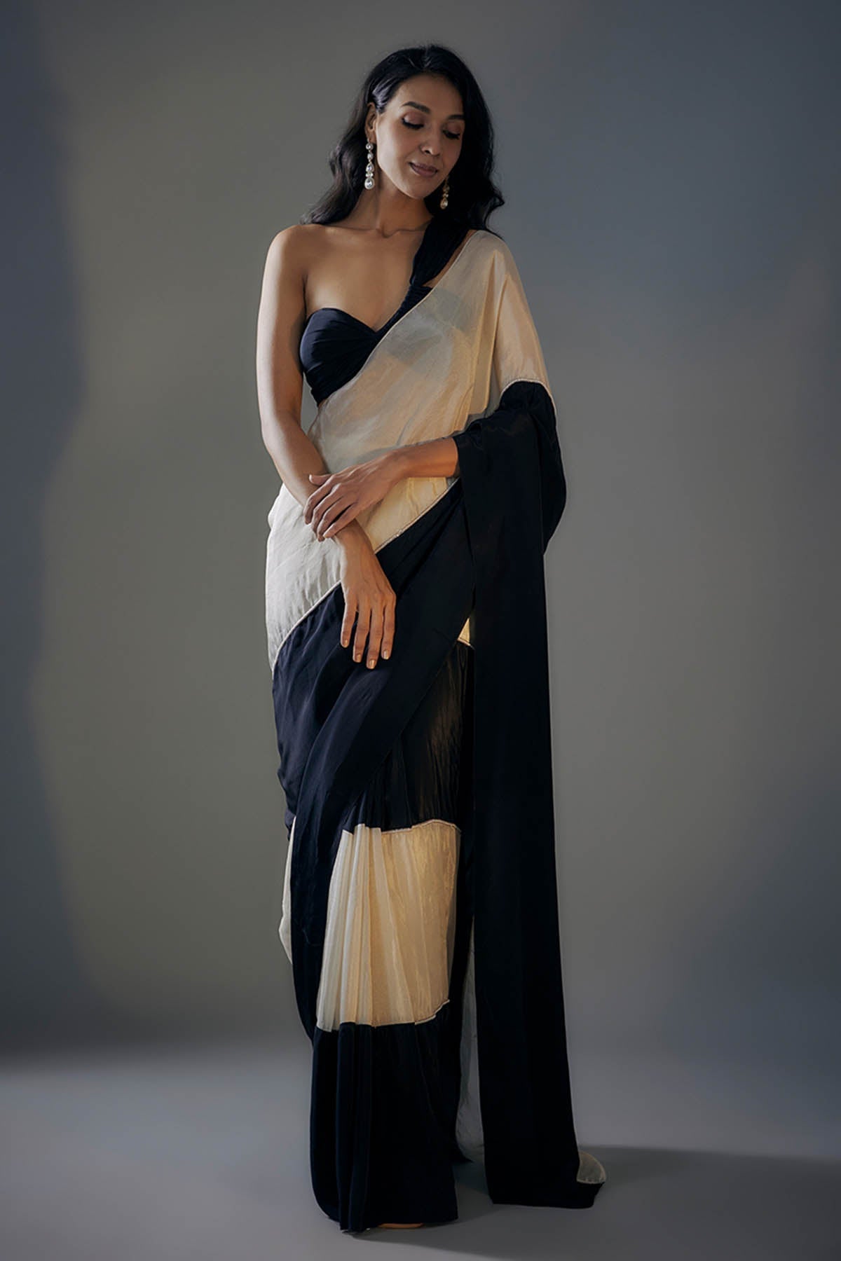 Buy Black Colorblock Saree & Blouse by Masumi Mewawalla for women online at ScrollnShops