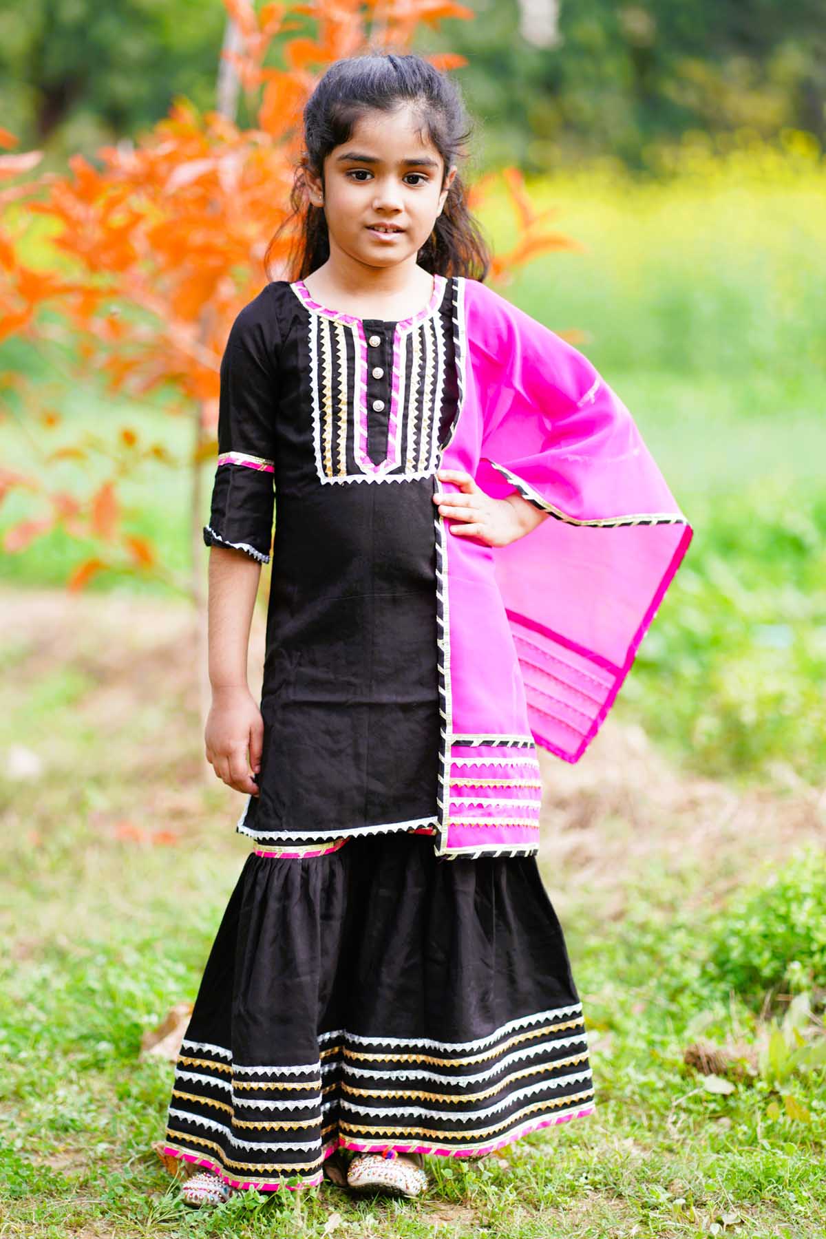 Designer ViYa Black Contrast Lace Embellished Kurta Set For Kids Available online at ScrollnShops