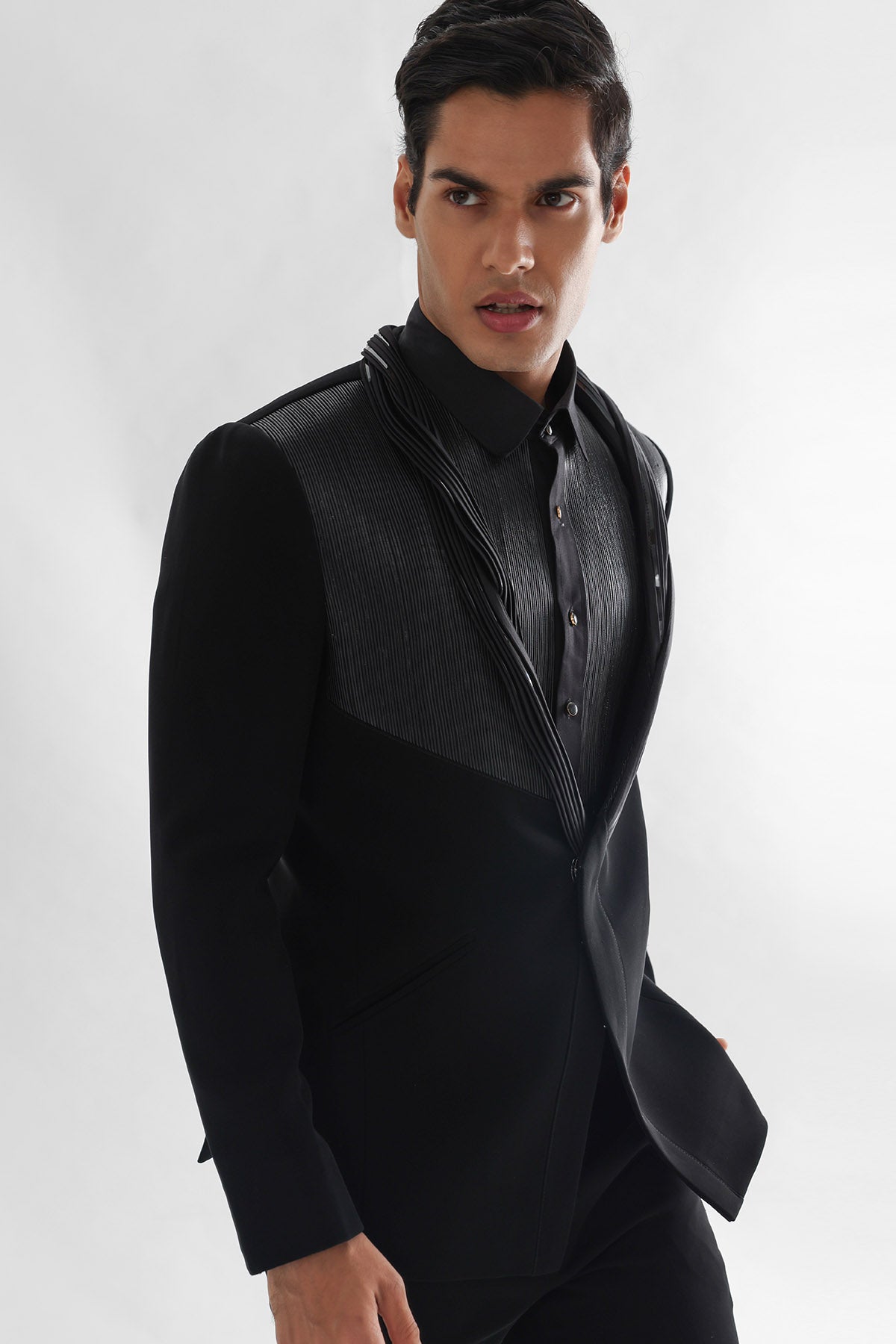 Black Cord Detailing Tuxedo Set