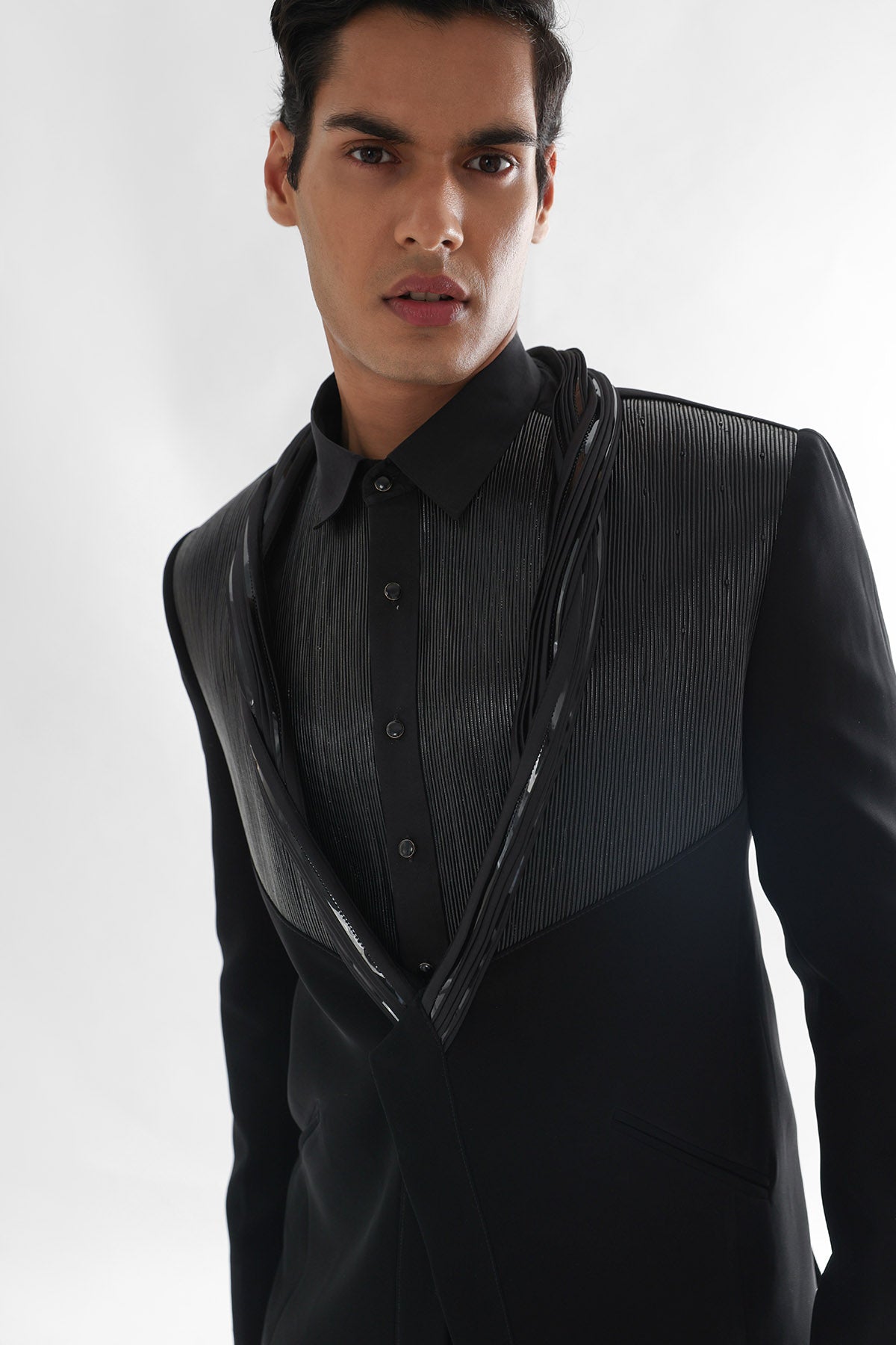 Black Cord Detailing Tuxedo Set