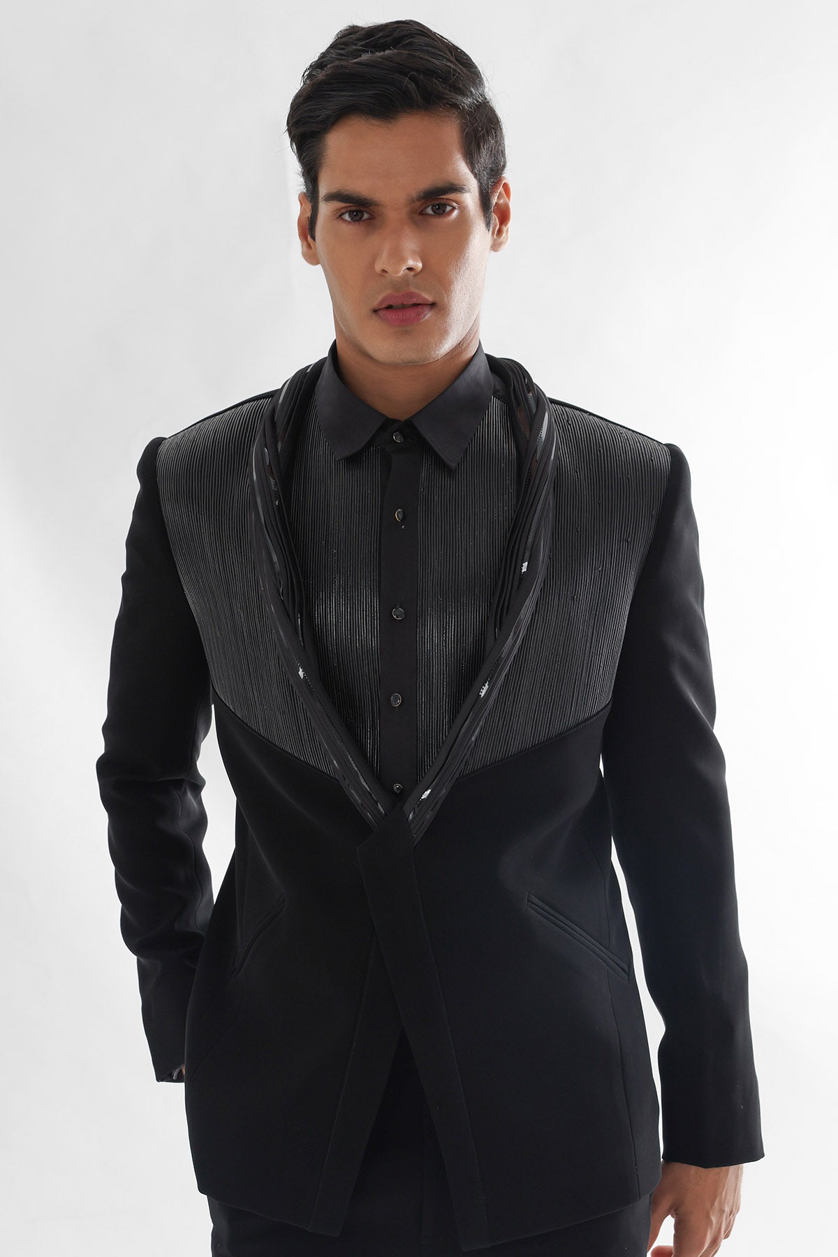 Buy Black Cord Detailing Tuxedo Set for men by Paarsh Atelier online available at scrollnshops