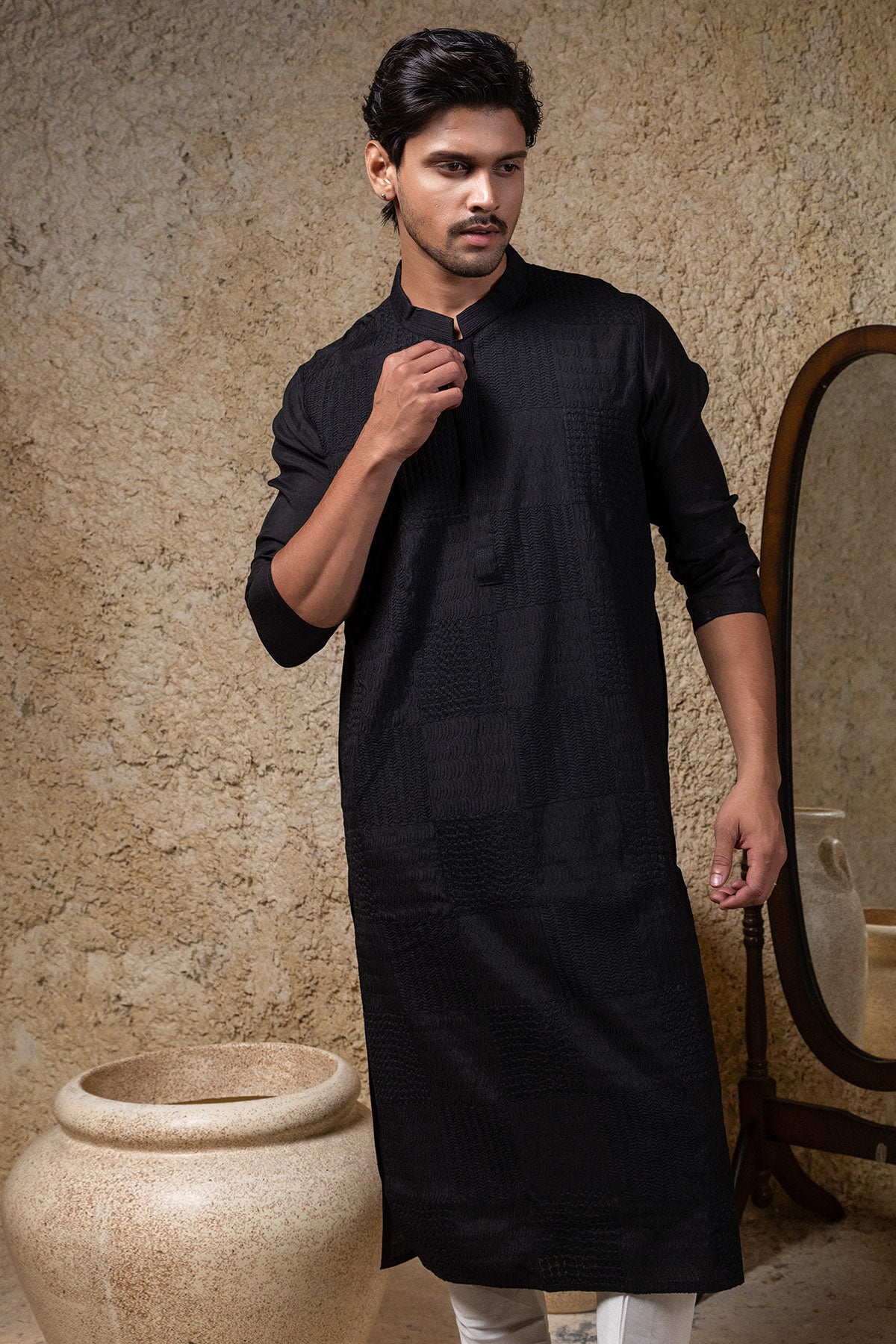 Black Cord Embroidered Kurta Set