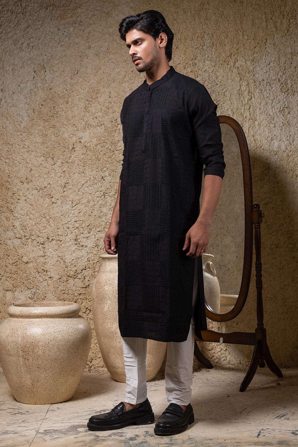 Black Cord Embroidered Kurta Set