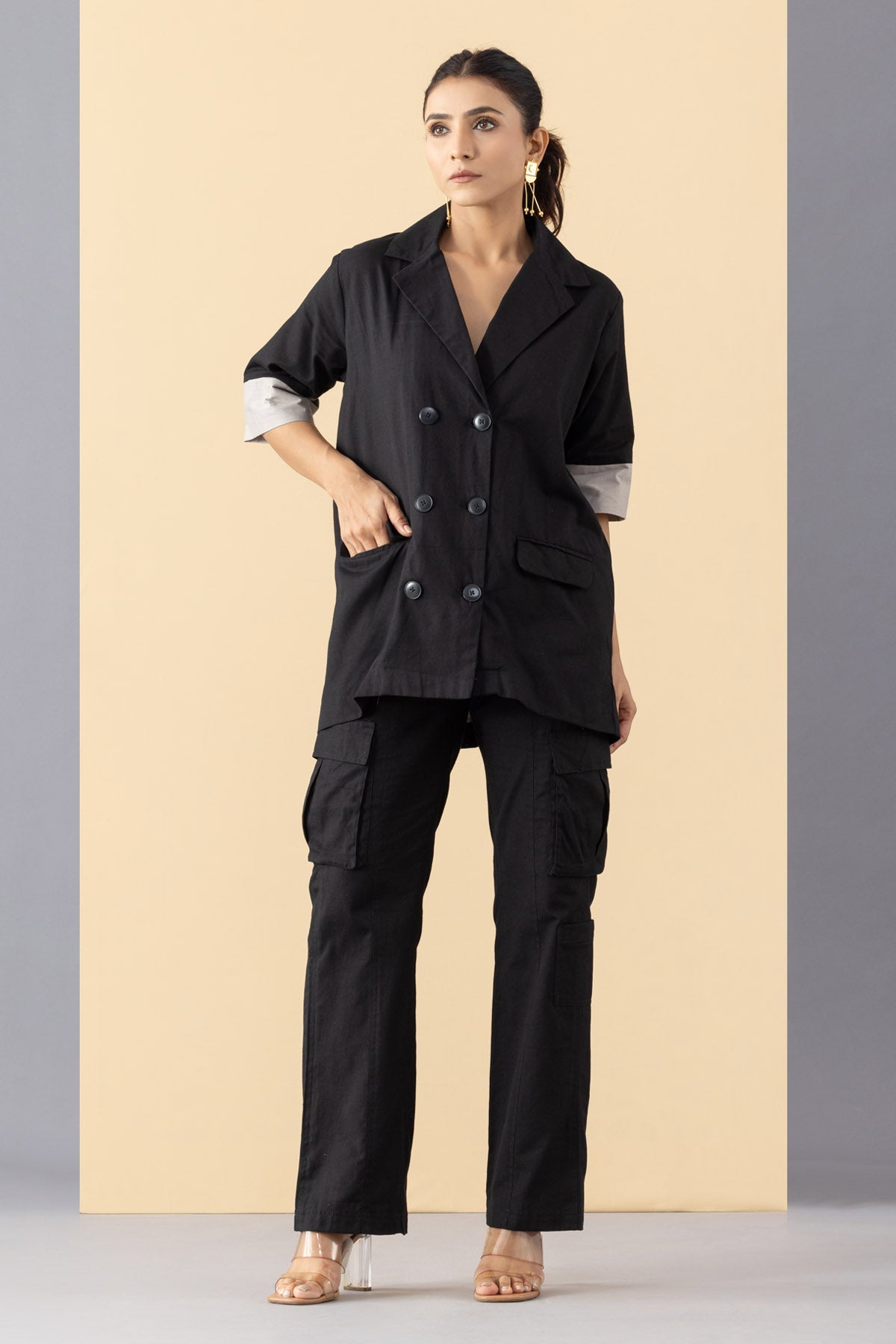 Buy Markkah Studio Black Cotton Blazer Set for Women Online at ScrollnShops