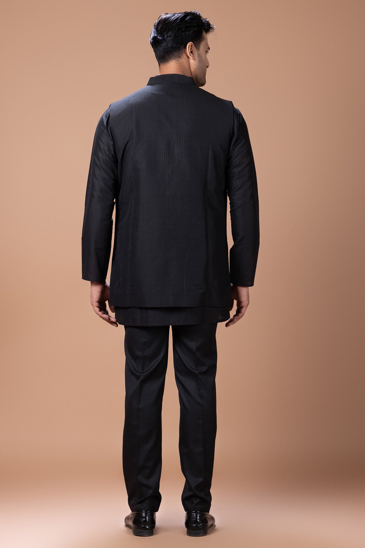 Black Cotton Box Cord Kurta Set