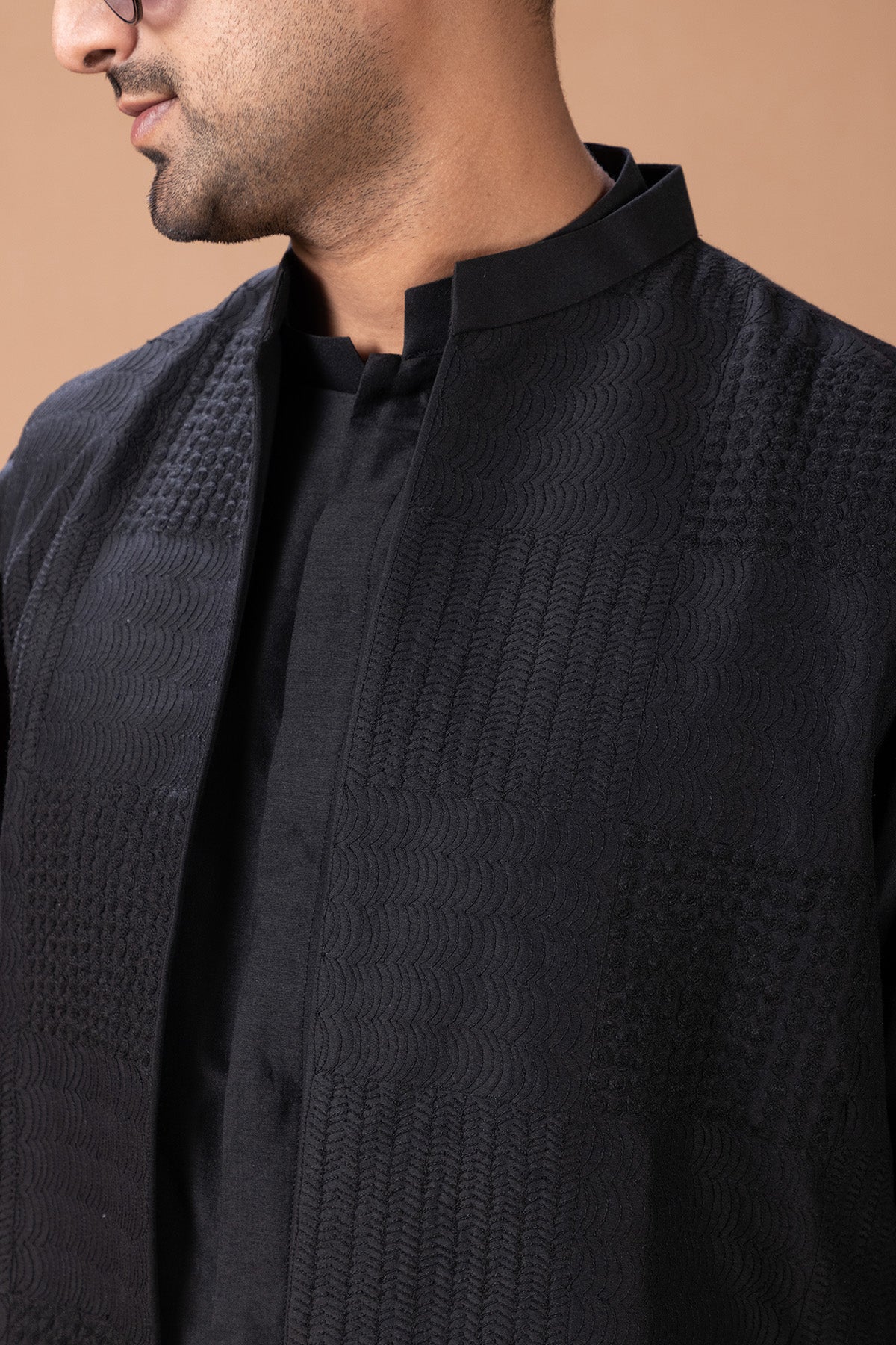 Black Cotton Box Cord Kurta Set