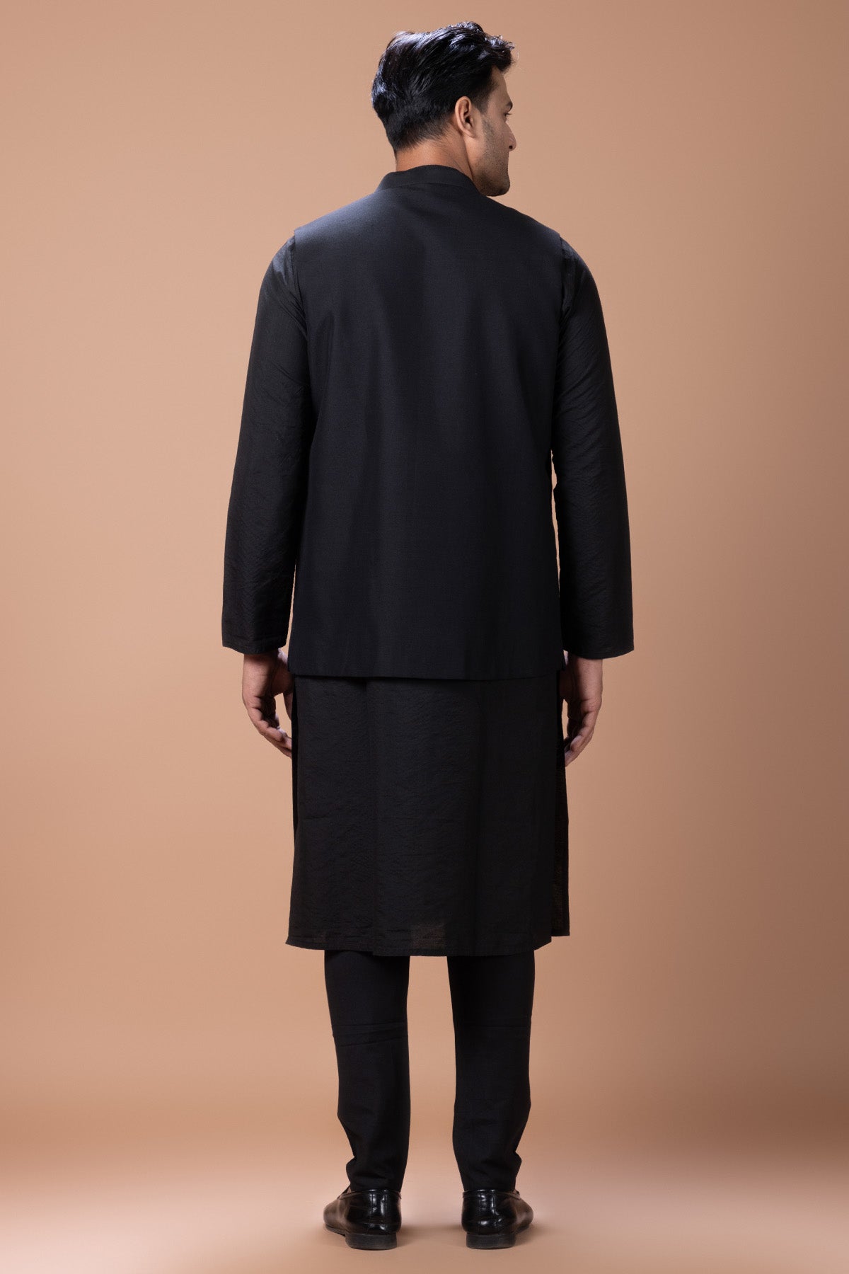 Black Cotton Bundi Kurta Set