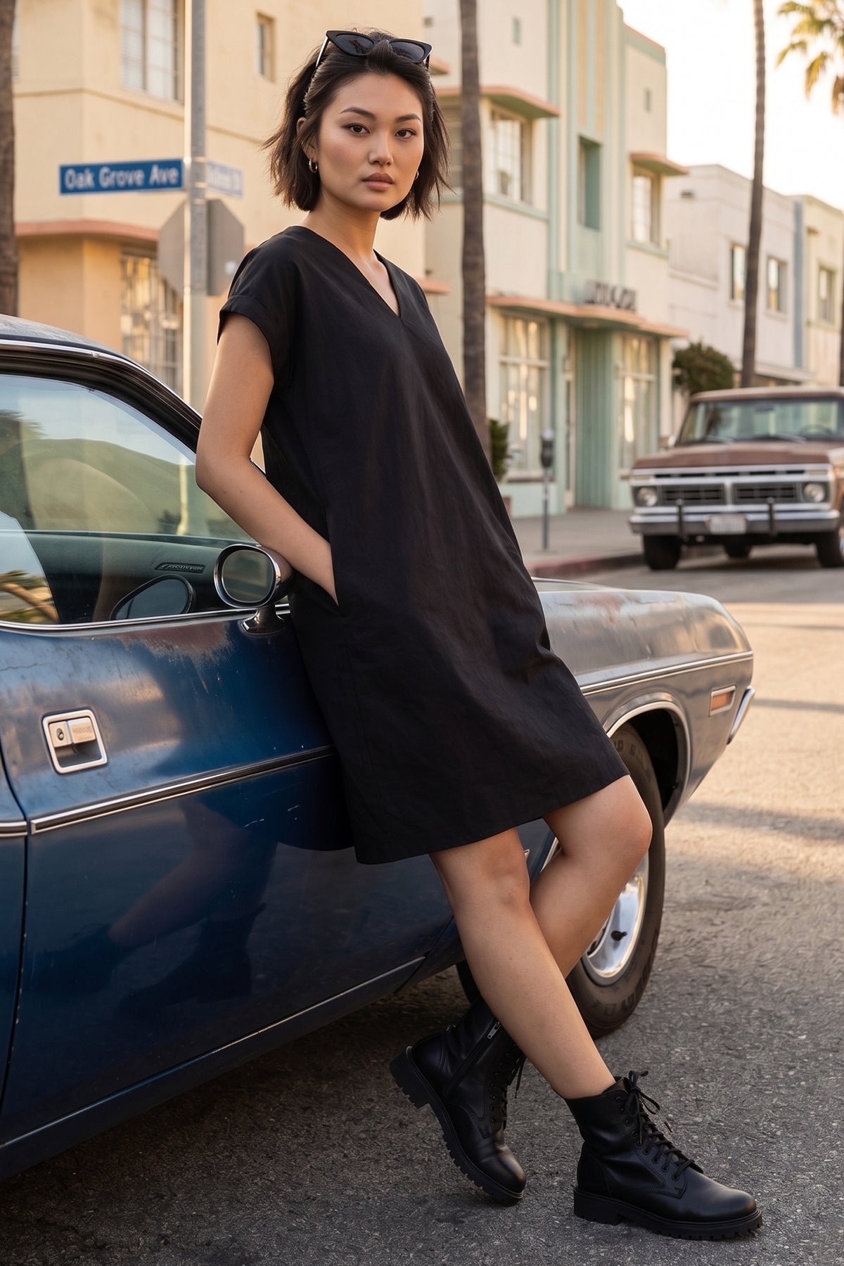Black Cotton Button Mini Dress
