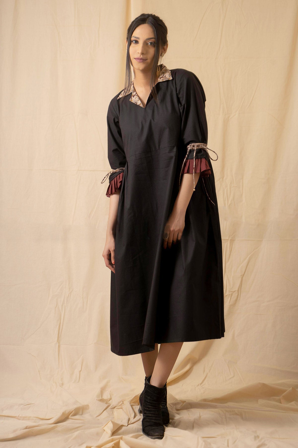 Charu Bhaskar Black Cotton Cambric Dress for women online at ScrollnShops