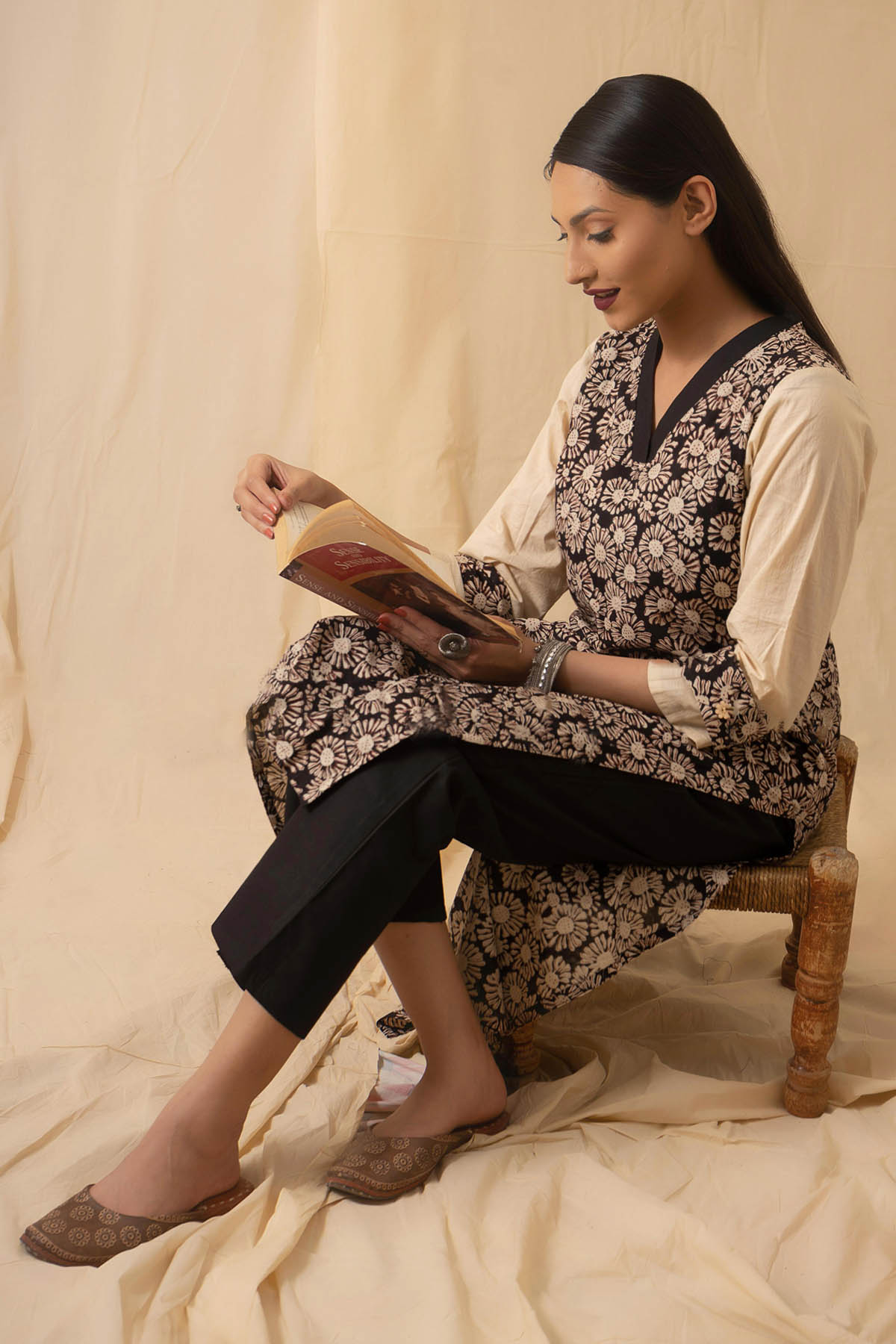 Black Cotton Cambric Kurta Set