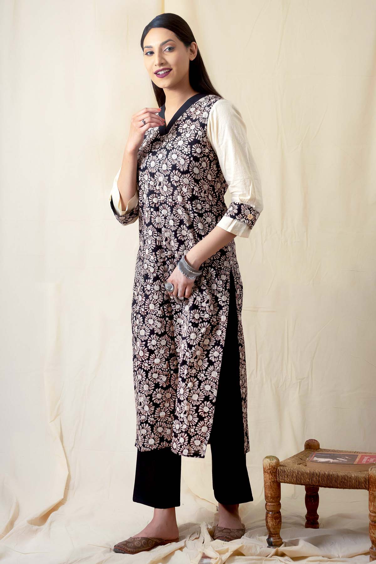 Black Cotton Cambric Kurta Set