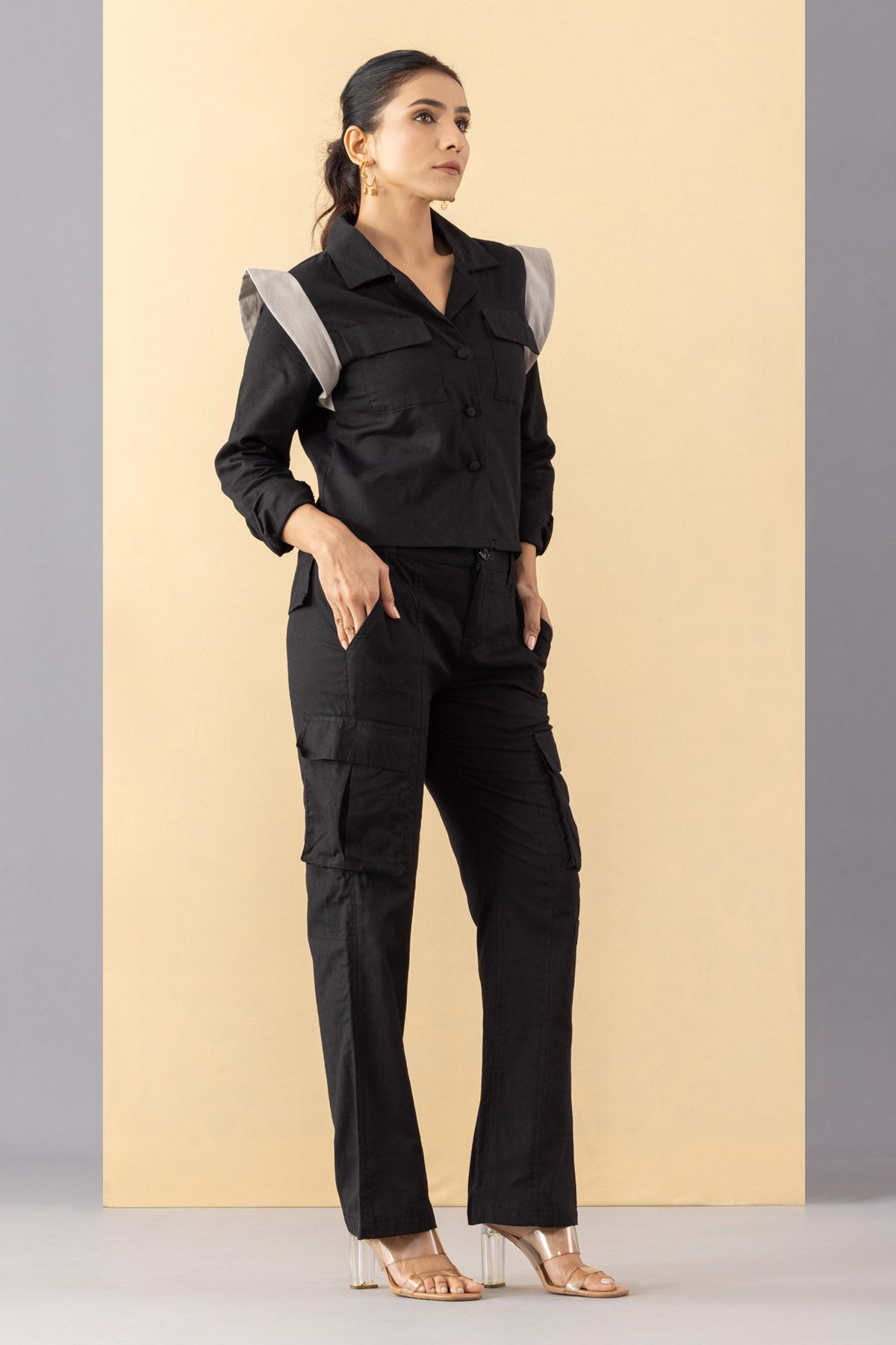 Buy Markkah Studio Black Cotton Cargo Pants for Women Online