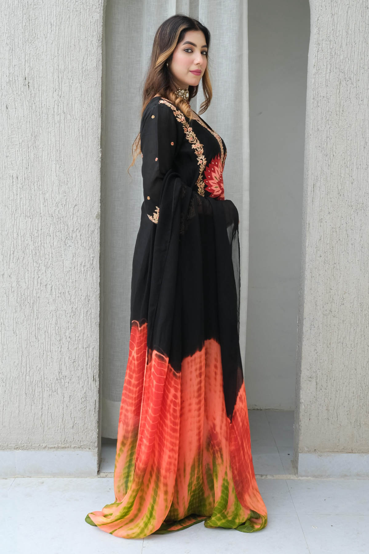 Black Cotton Chanderi Kurta Set