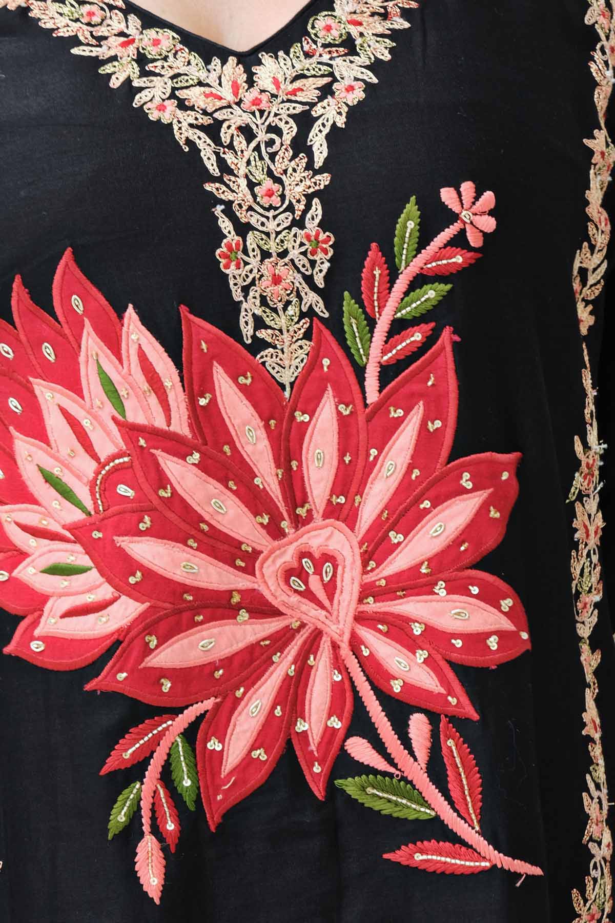 Black Cotton Chanderi Kurta Set