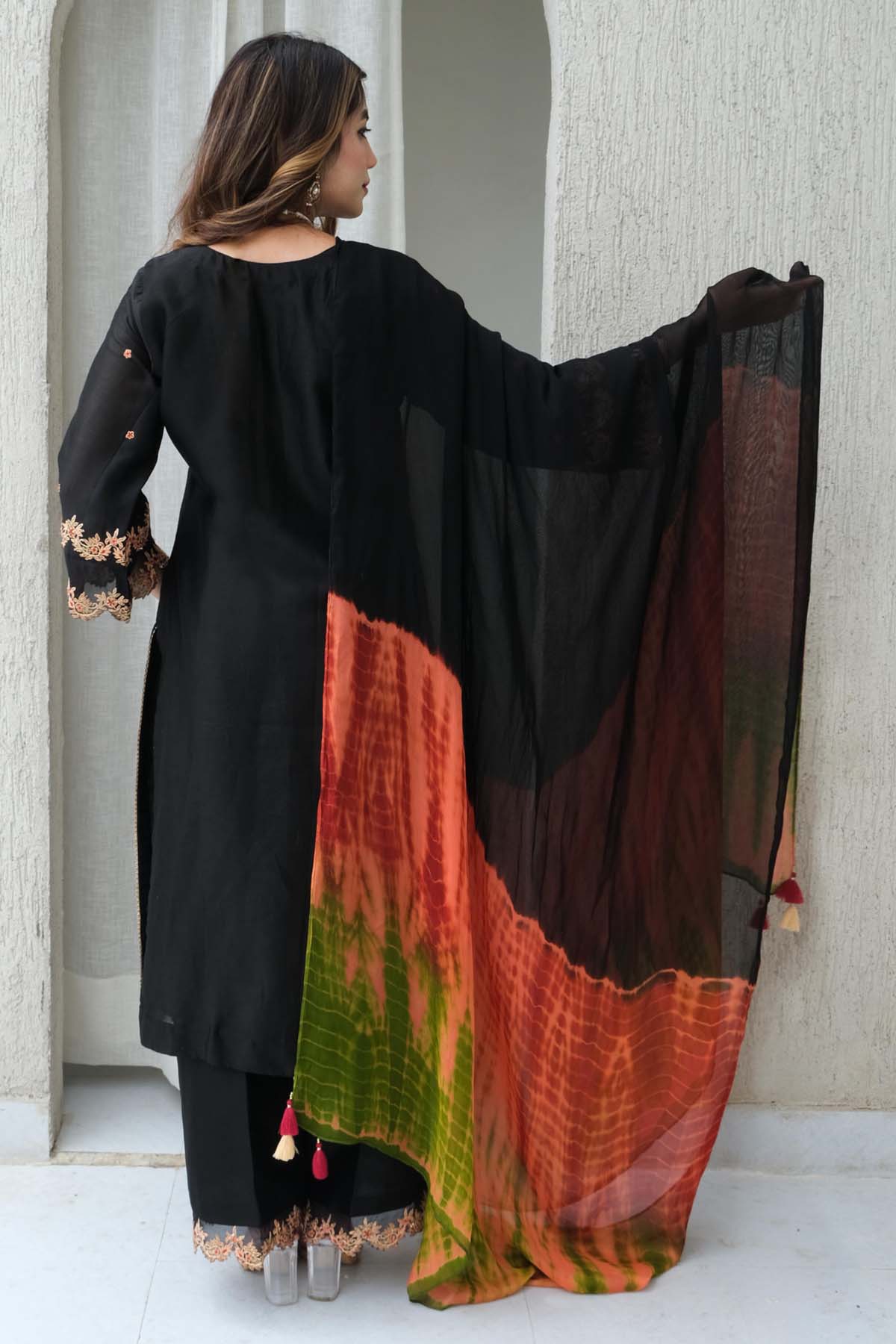 Black Cotton Chanderi Kurta Set