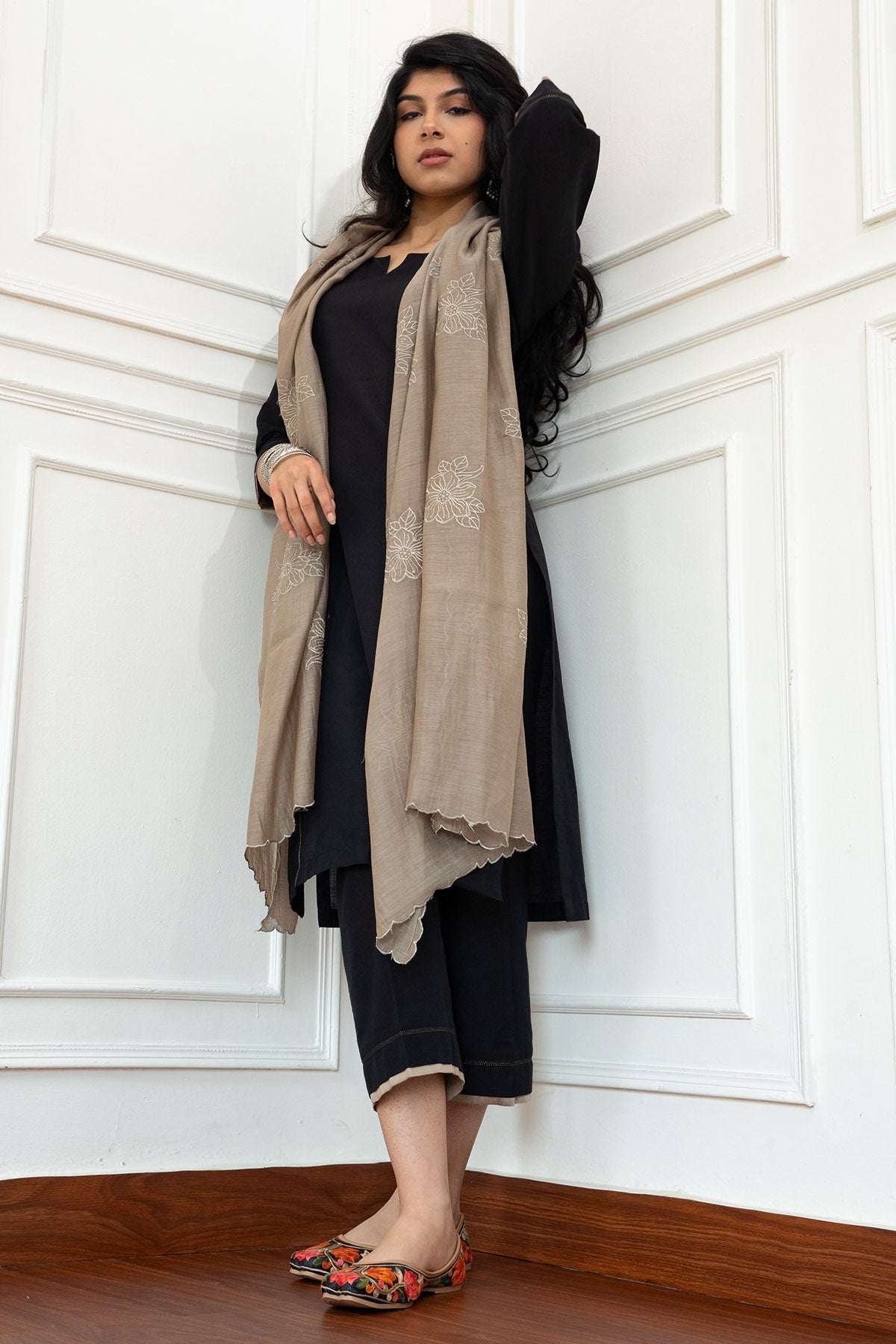 Buy Cotton Chanderi Black Kurta Set for women by The Hemming Bird online available at scrollnshops