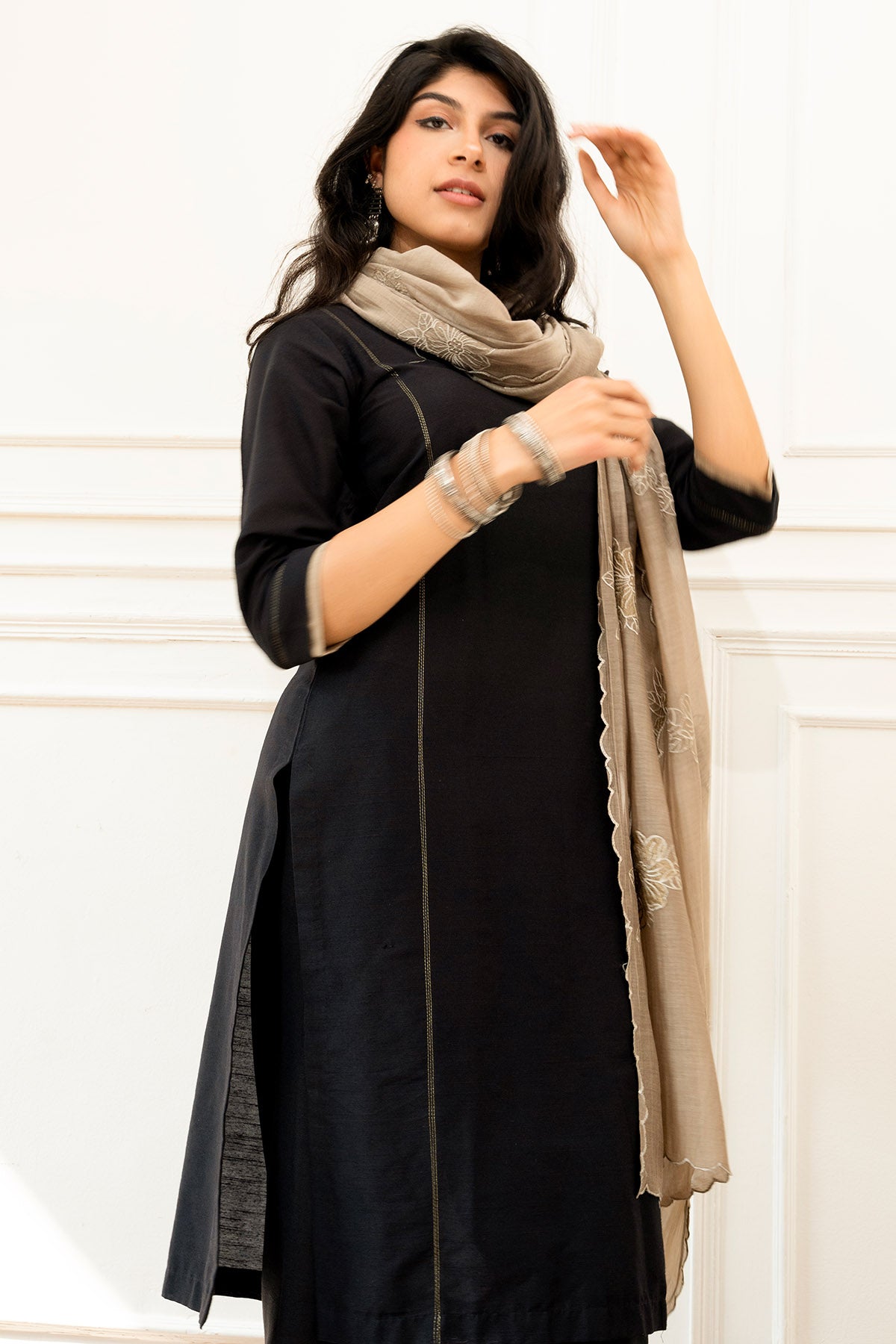 Cotton Chanderi Black Kurta Set