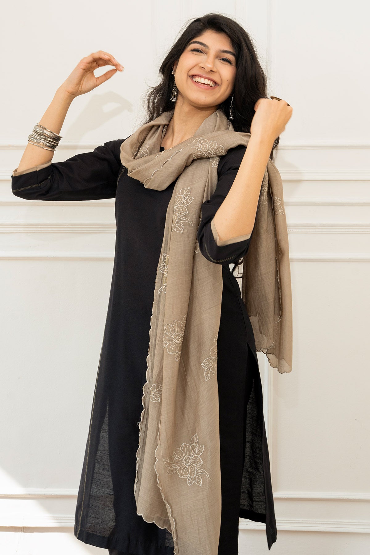 Cotton Chanderi Black Kurta Set