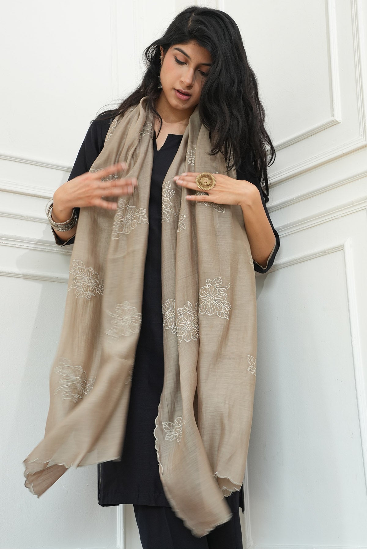 Cotton Chanderi Black Kurta Set