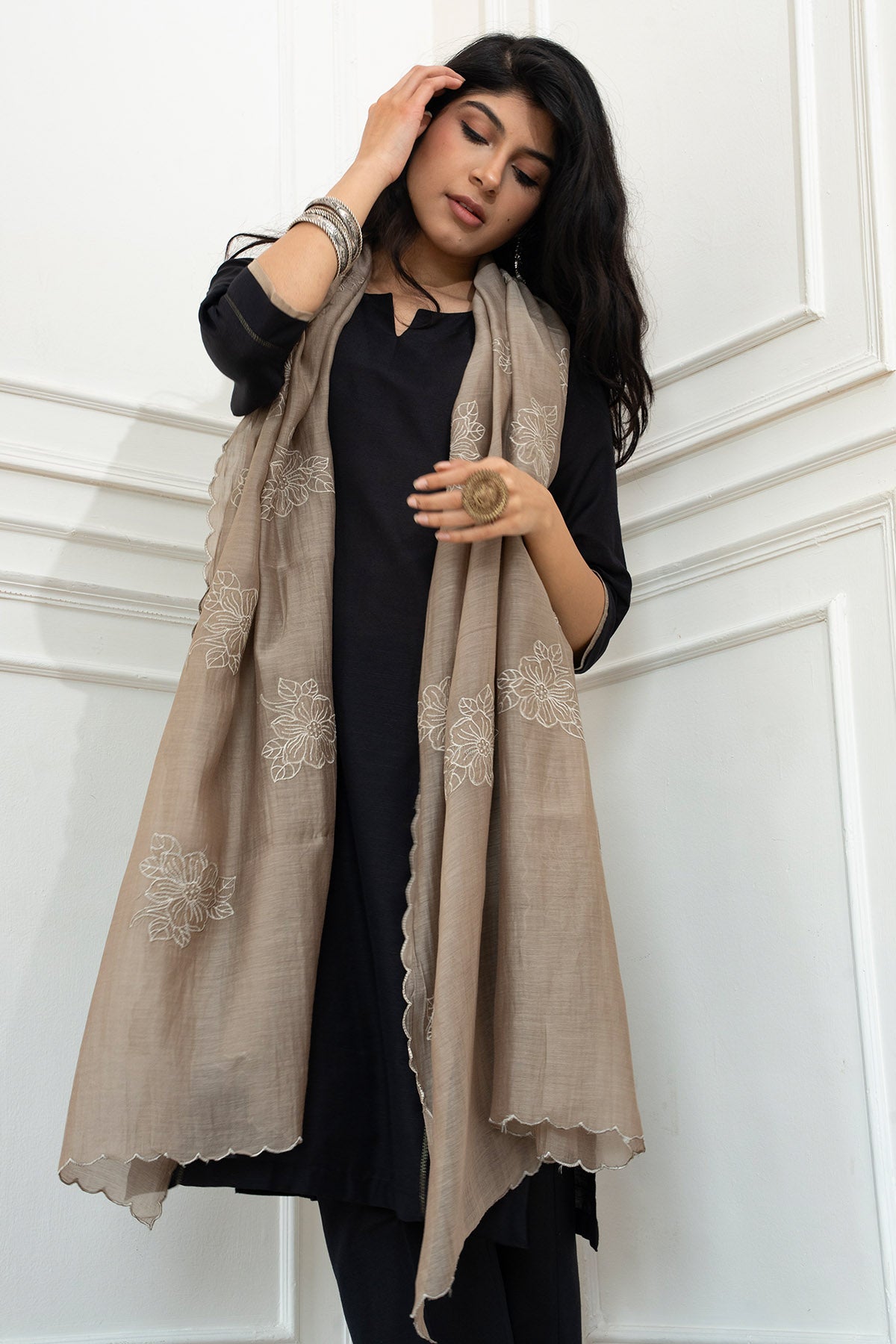 Cotton Chanderi Black Kurta Set