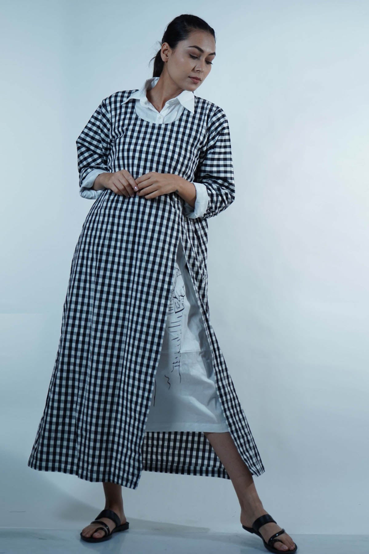 Buy Jaza Black Cotton Checks Dress For Women Available online at ScrollnShops