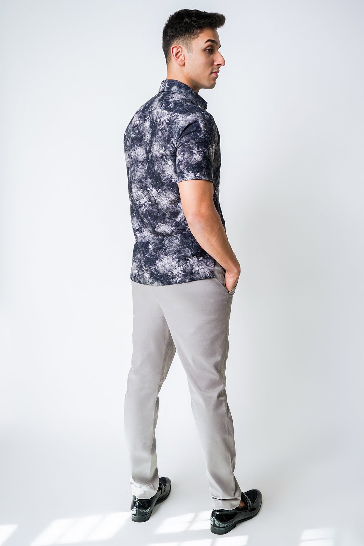 Black Cotton Cloud Print Shirt