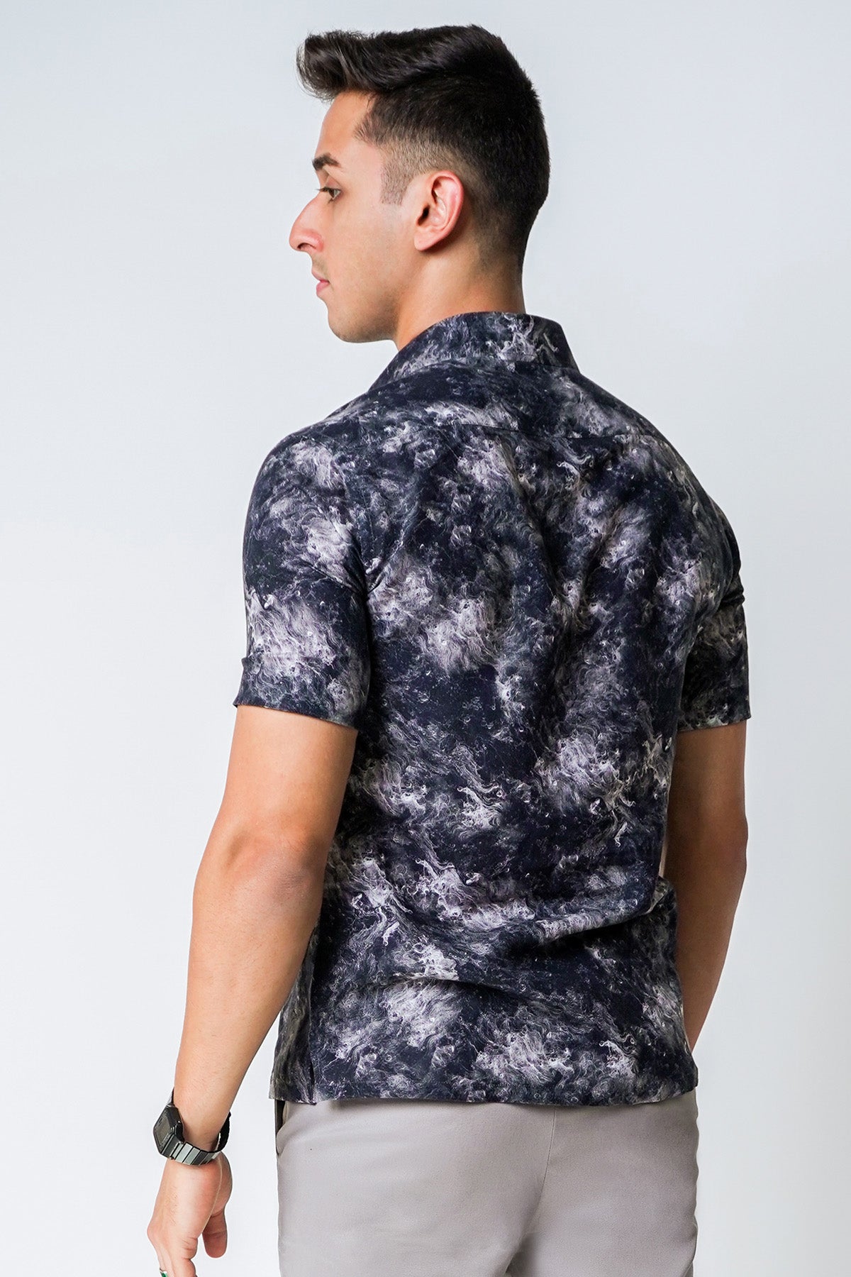 Black Cotton Cloud Print Shirt