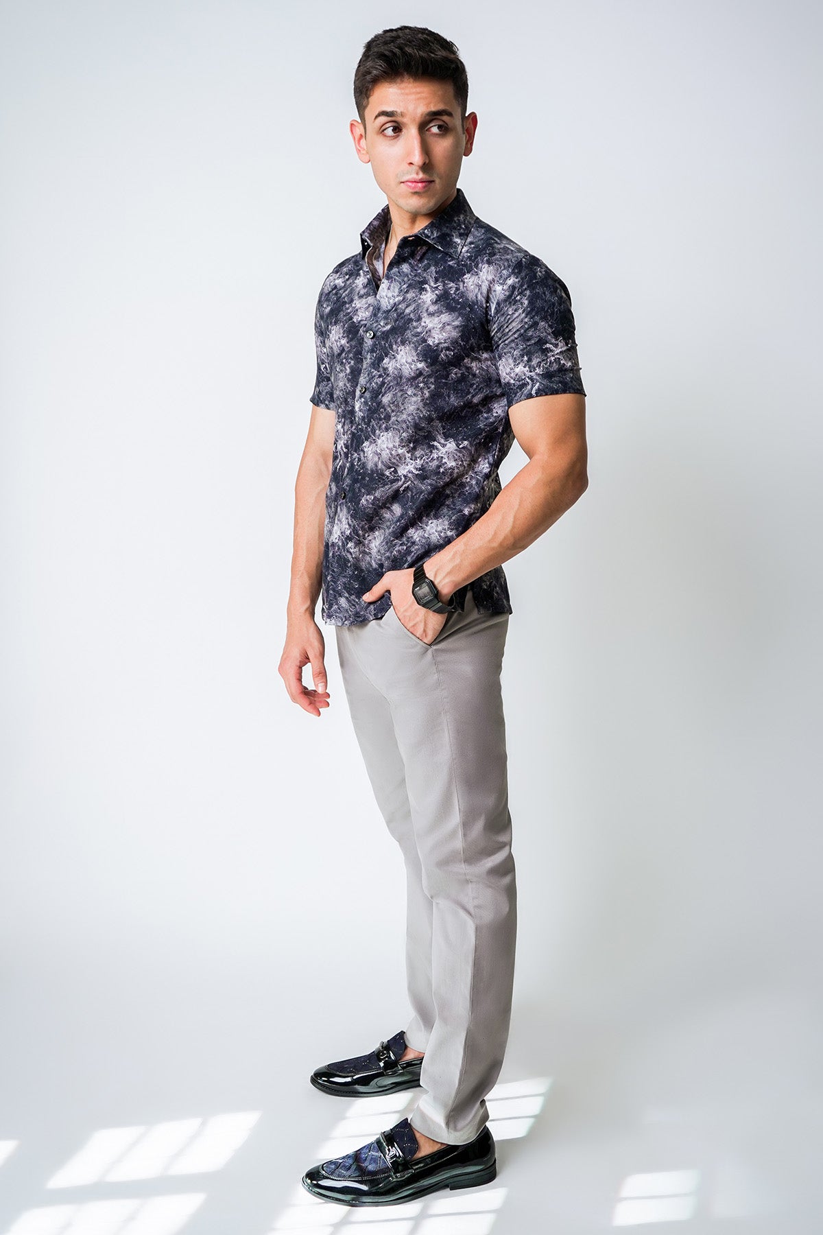 Black Cotton Cloud Print Shirt