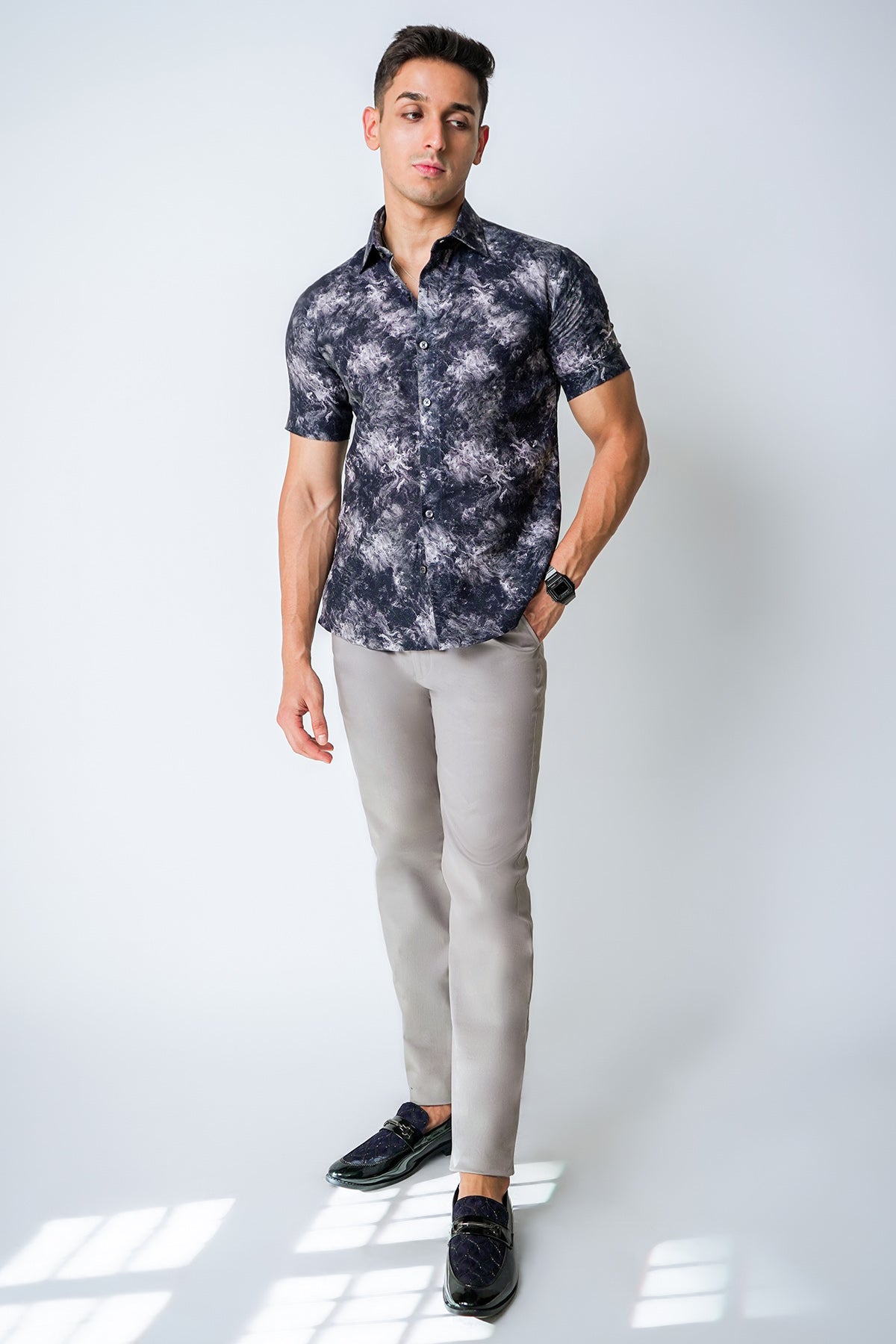 Black Cotton Cloud Print Shirt
