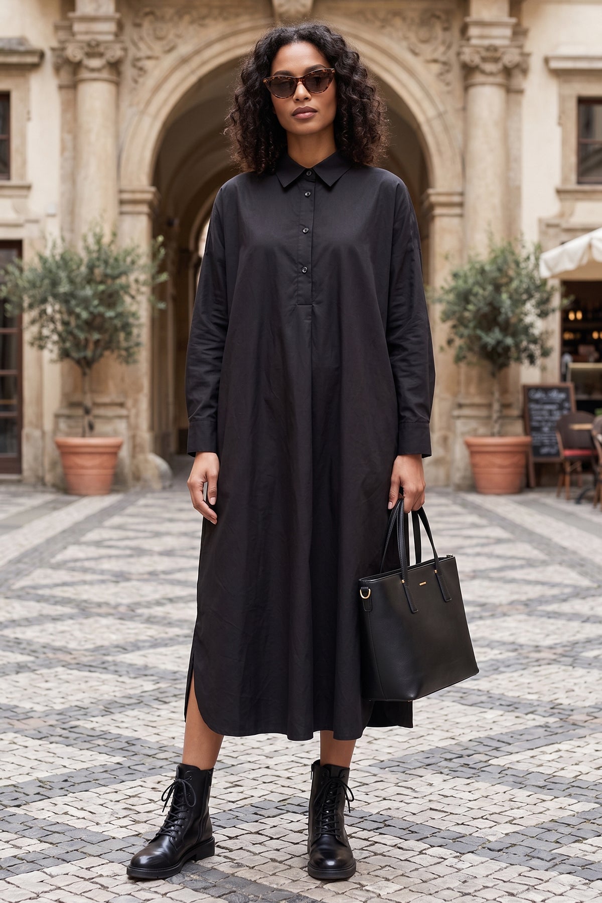 Buy Black Cotton Collar Midi Dress for women by Sneha B online available at scrollnshops