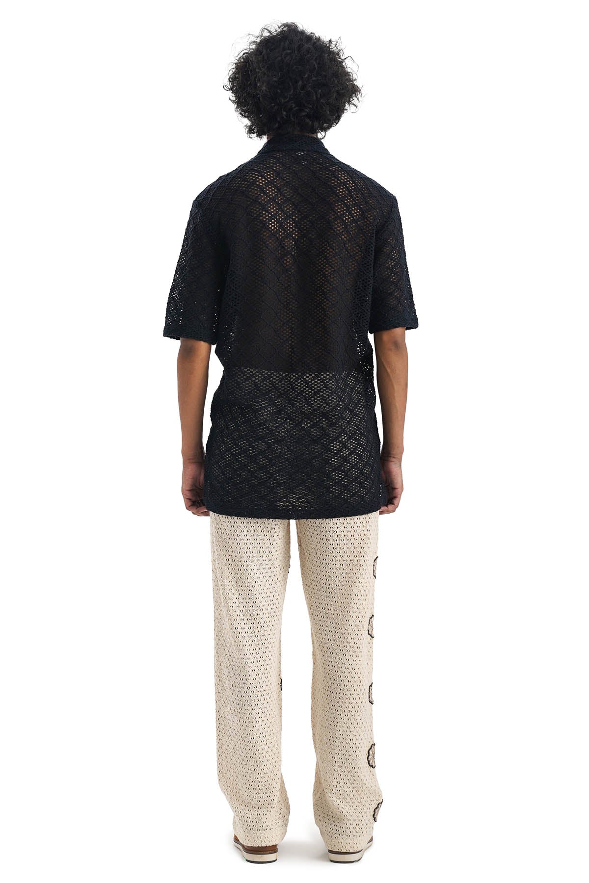 Black Cotton Cuban Collar Shirt