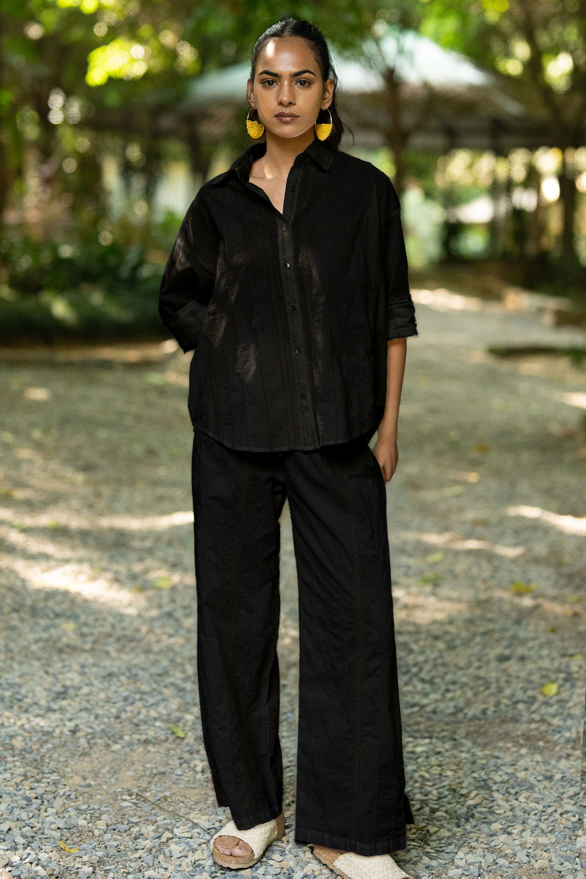 Black Cotton Drawstring Pants