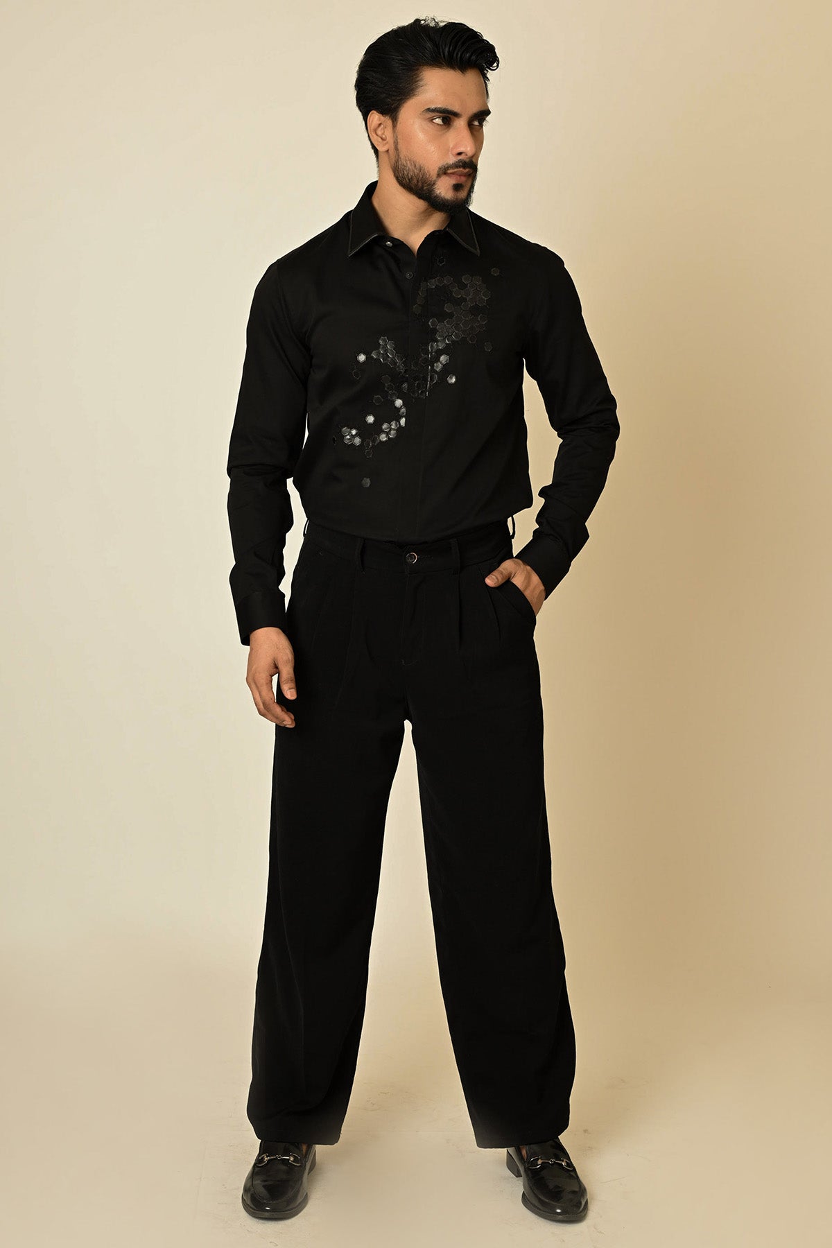 Black Cotton Embellished Shirt